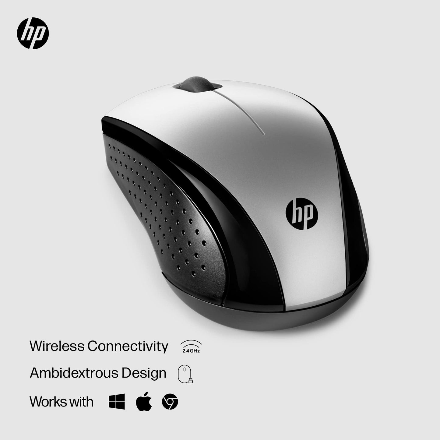 HP Wireless Mouse - Black, 15-Month Battery, 1600 DPI Sensor, Side Grips - for PC/Laptop, Mac, Chromebook