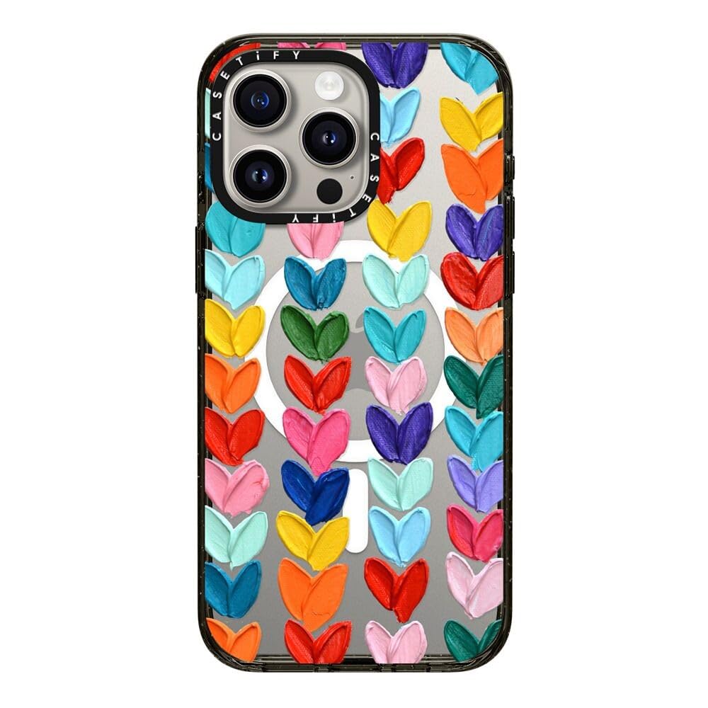 CASETiFY Impact Case for iPhone 15 Pro Max [4X Military Grade Drop Tested / 8.2ft Drop Protection/Compatible with Magsafe] - Cute Prints - Clear Polka Daub Hearts - Clear Black