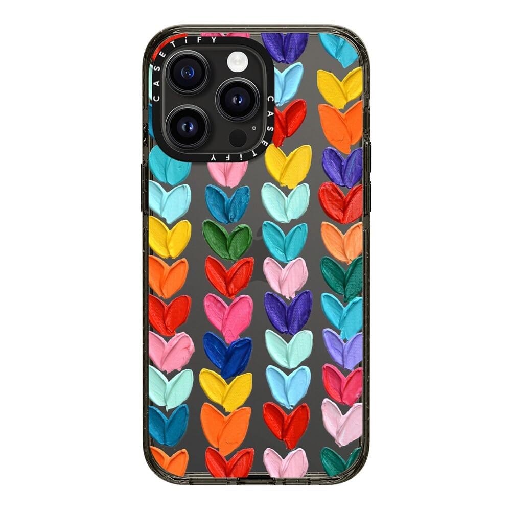 CASETiFY Impact Case for iPhone 15 Pro Max [4X Military Grade Drop Tested / 8.2ft Drop Protection/Compatible with Magsafe] - Cute Prints - Clear Polka Daub Hearts - Clear Black