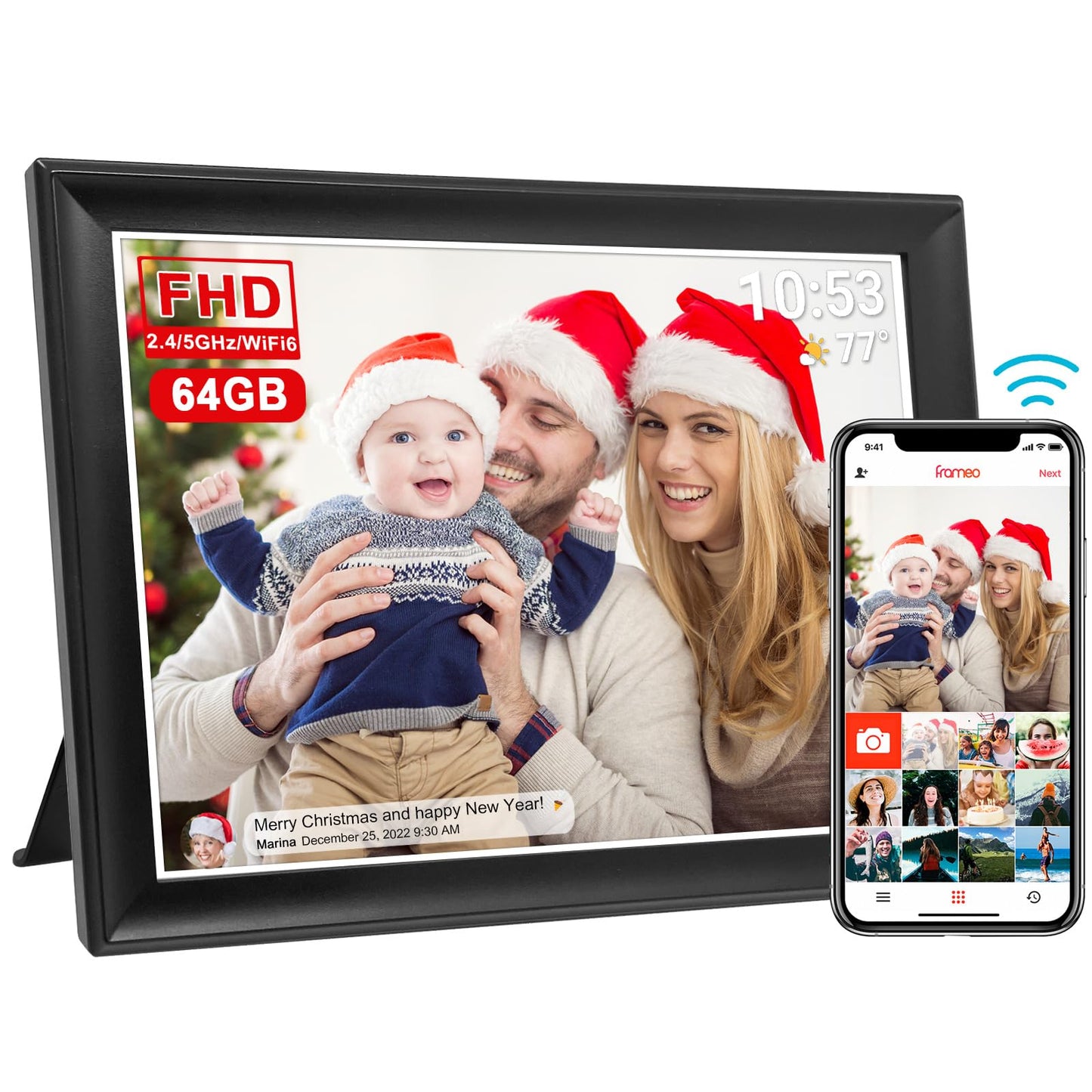 32GB FRAMEO 10.1 Inch Smart WiFi Digital Photo Frame 1280x800 IPS LCD Touch Screen, Auto-Rotate Portrait and Landscape, Built in 32GB Memory, Share Moments Instantly via Frameo App from Anywhere