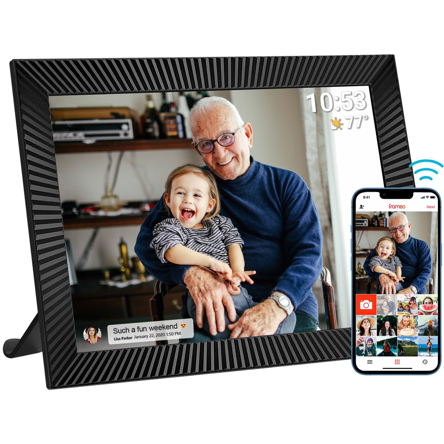 32GB FRAMEO 10.1 Inch Smart WiFi Digital Photo Frame 1280x800 IPS LCD Touch Screen, Auto-Rotate Portrait and Landscape, Built in 32GB Memory, Share Moments Instantly via Frameo App from Anywhere