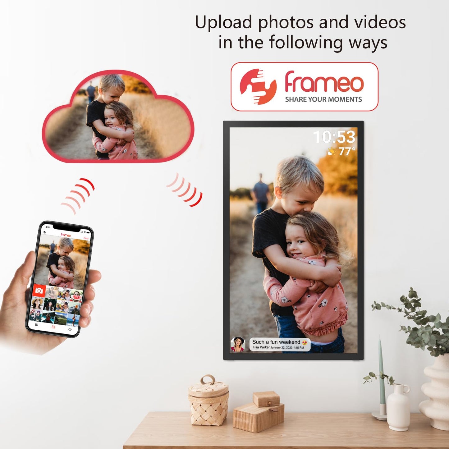 32GB FRAMEO 10.1 Inch Smart WiFi Digital Photo Frame 1280x800 IPS LCD Touch Screen, Auto-Rotate Portrait and Landscape, Built in 32GB Memory, Share Moments Instantly via Frameo App from Anywhere