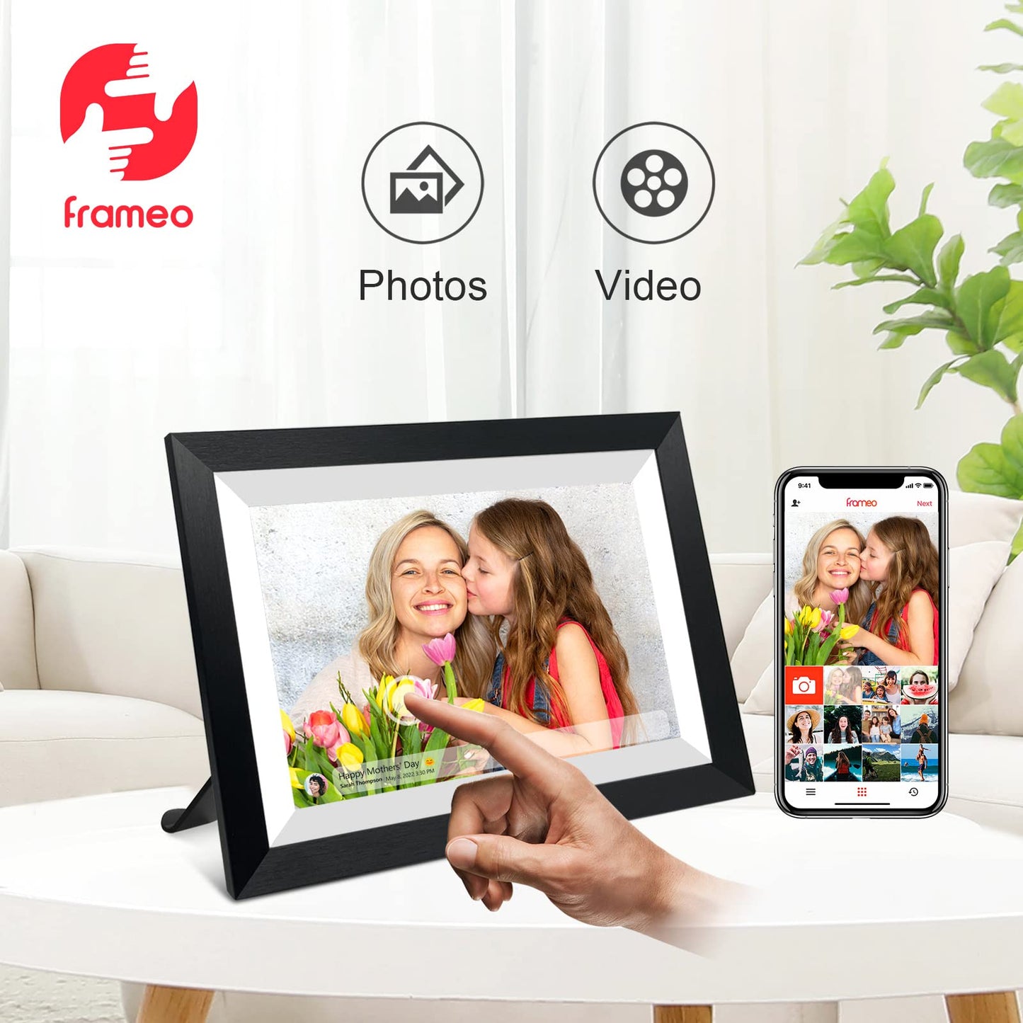 32GB FRAMEO 10.1 Inch Smart WiFi Digital Photo Frame 1280x800 IPS LCD Touch Screen, Auto-Rotate Portrait and Landscape, Built in 32GB Memory, Share Moments Instantly via Frameo App from Anywhere