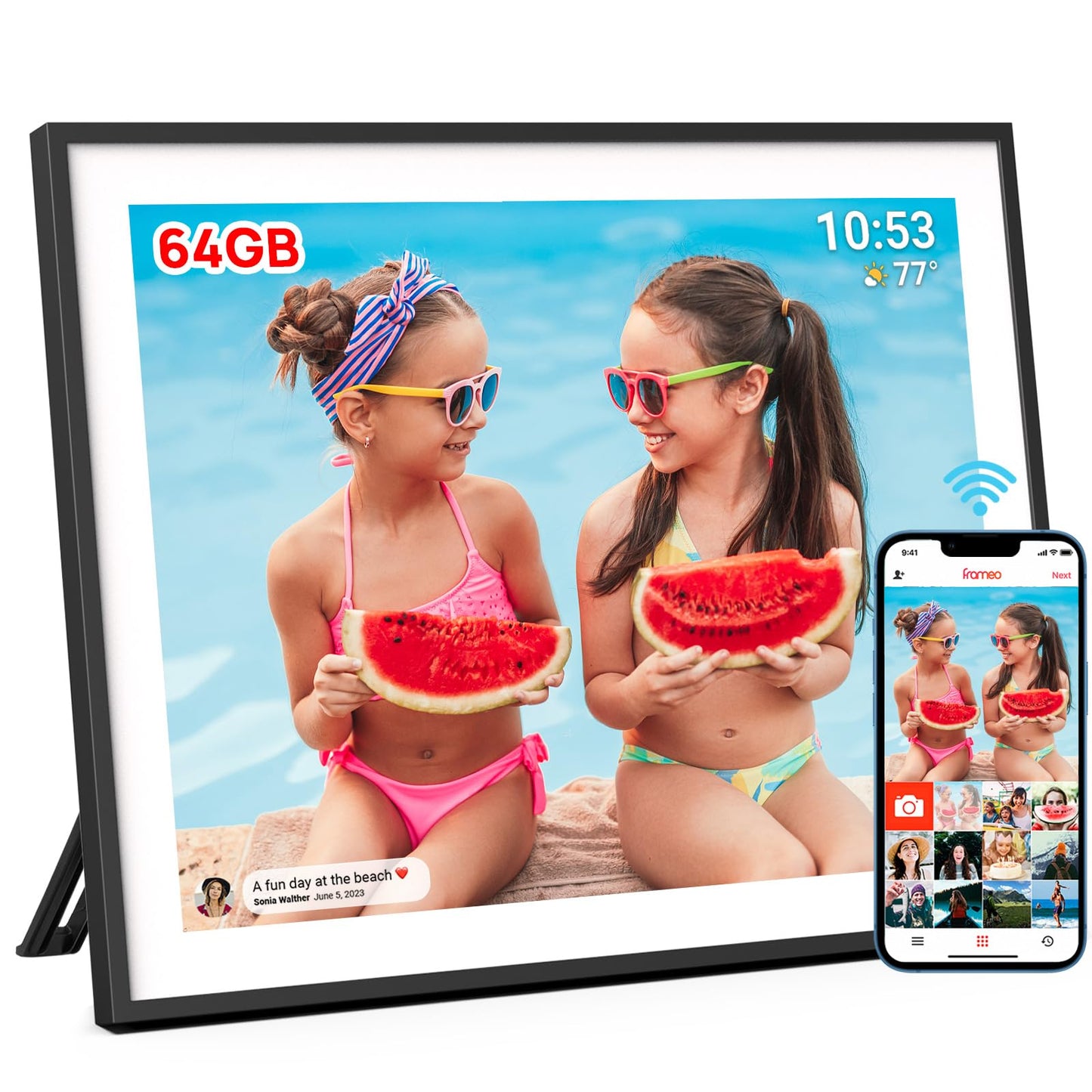 32GB FRAMEO 10.1 Inch Smart WiFi Digital Photo Frame 1280x800 IPS LCD Touch Screen, Auto-Rotate Portrait and Landscape, Built in 32GB Memory, Share Moments Instantly via Frameo App from Anywhere