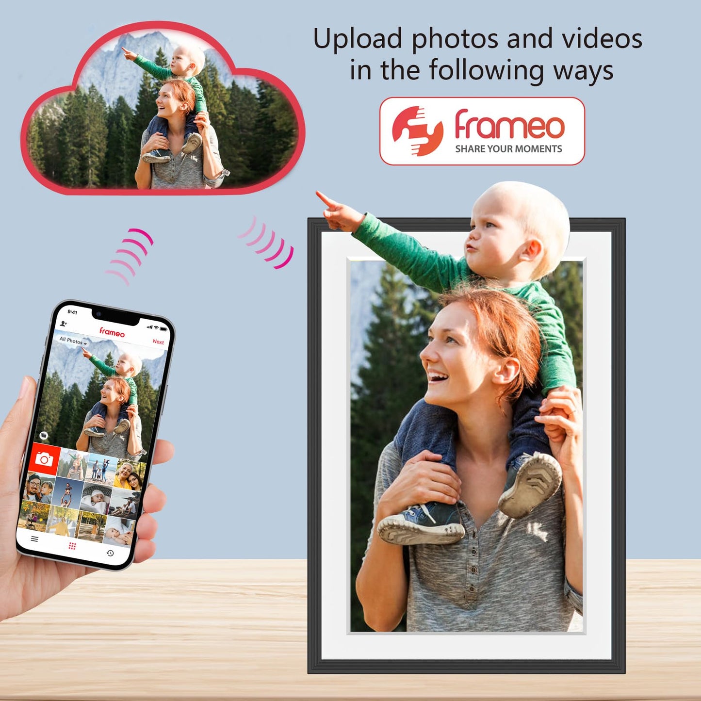 32GB FRAMEO 10.1 Inch Smart WiFi Digital Photo Frame 1280x800 IPS LCD Touch Screen, Auto-Rotate Portrait and Landscape, Built in 32GB Memory, Share Moments Instantly via Frameo App from Anywhere