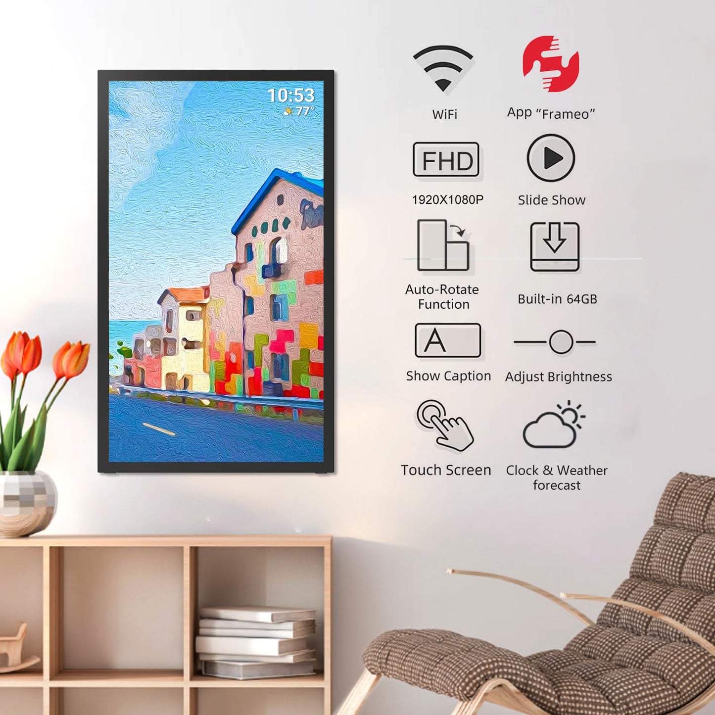 32GB FRAMEO 10.1 Inch Smart WiFi Digital Photo Frame 1280x800 IPS LCD Touch Screen, Auto-Rotate Portrait and Landscape, Built in 32GB Memory, Share Moments Instantly via Frameo App from Anywhere