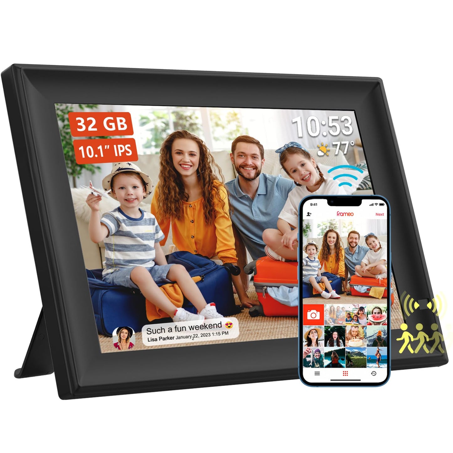 32GB FRAMEO 10.1 Inch Smart WiFi Digital Photo Frame 1280x800 IPS LCD Touch Screen, Auto-Rotate Portrait and Landscape, Built in 32GB Memory, Share Moments Instantly via Frameo App from Anywhere