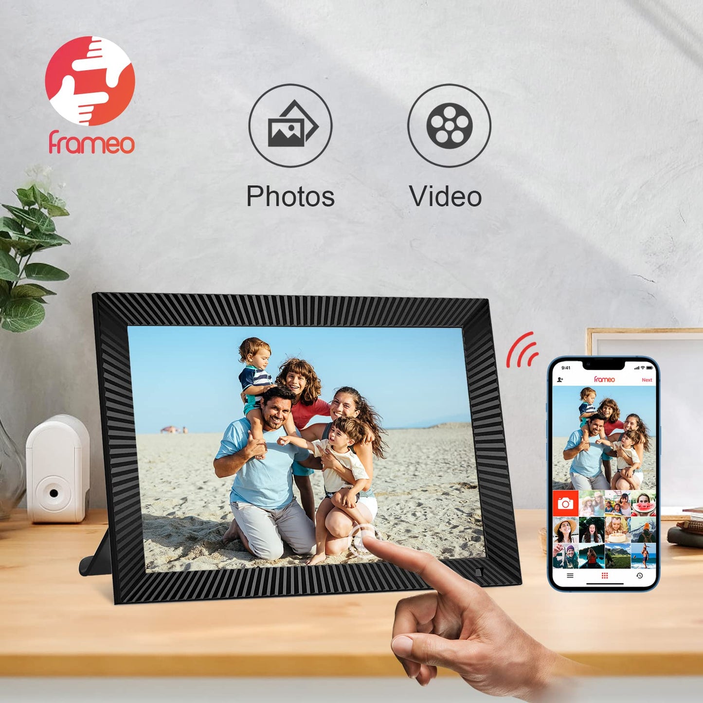 32GB FRAMEO 10.1 Inch Smart WiFi Digital Photo Frame 1280x800 IPS LCD Touch Screen, Auto-Rotate Portrait and Landscape, Built in 32GB Memory, Share Moments Instantly via Frameo App from Anywhere