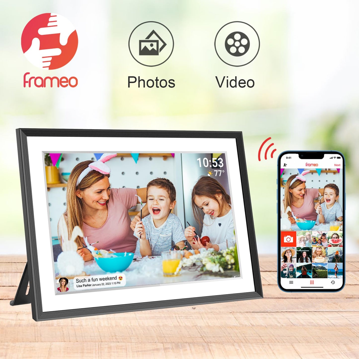 32GB FRAMEO 10.1 Inch Smart WiFi Digital Photo Frame 1280x800 IPS LCD Touch Screen, Auto-Rotate Portrait and Landscape, Built in 32GB Memory, Share Moments Instantly via Frameo App from Anywhere