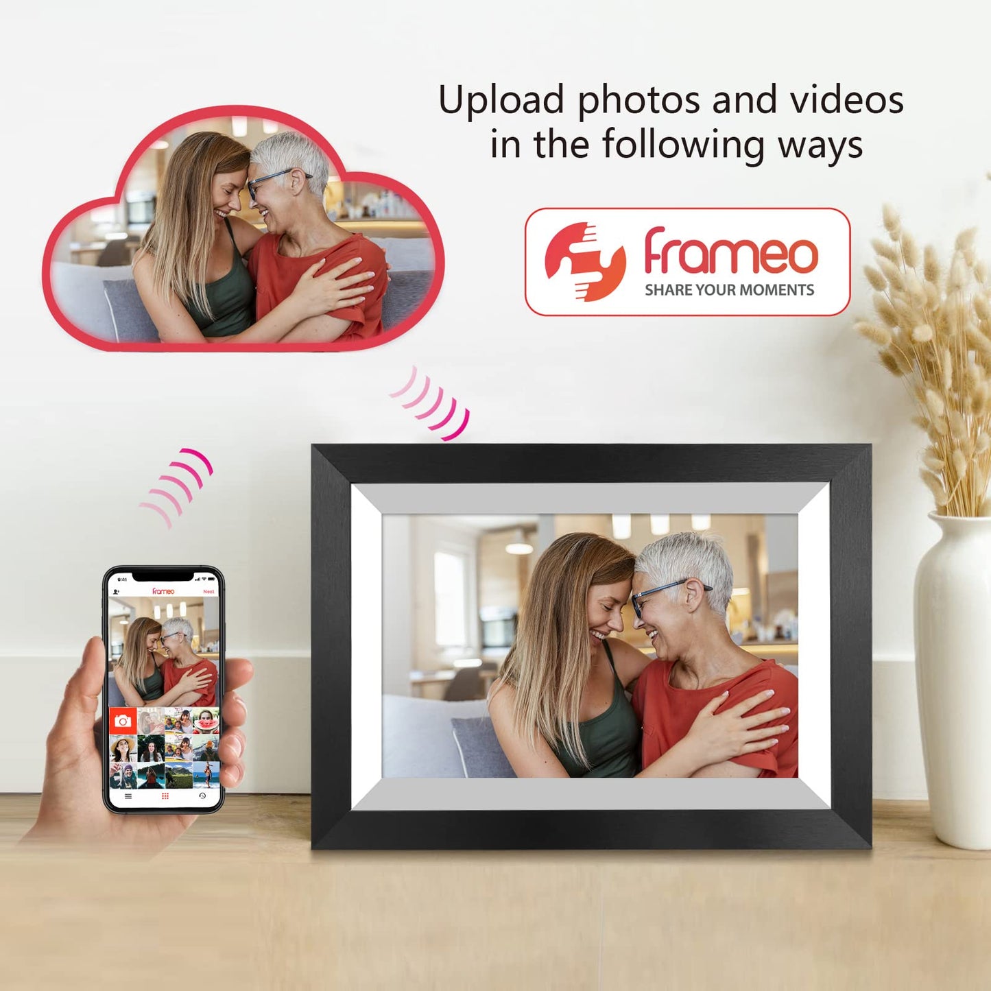 32GB FRAMEO 10.1 Inch Smart WiFi Digital Photo Frame 1280x800 IPS LCD Touch Screen, Auto-Rotate Portrait and Landscape, Built in 32GB Memory, Share Moments Instantly via Frameo App from Anywhere