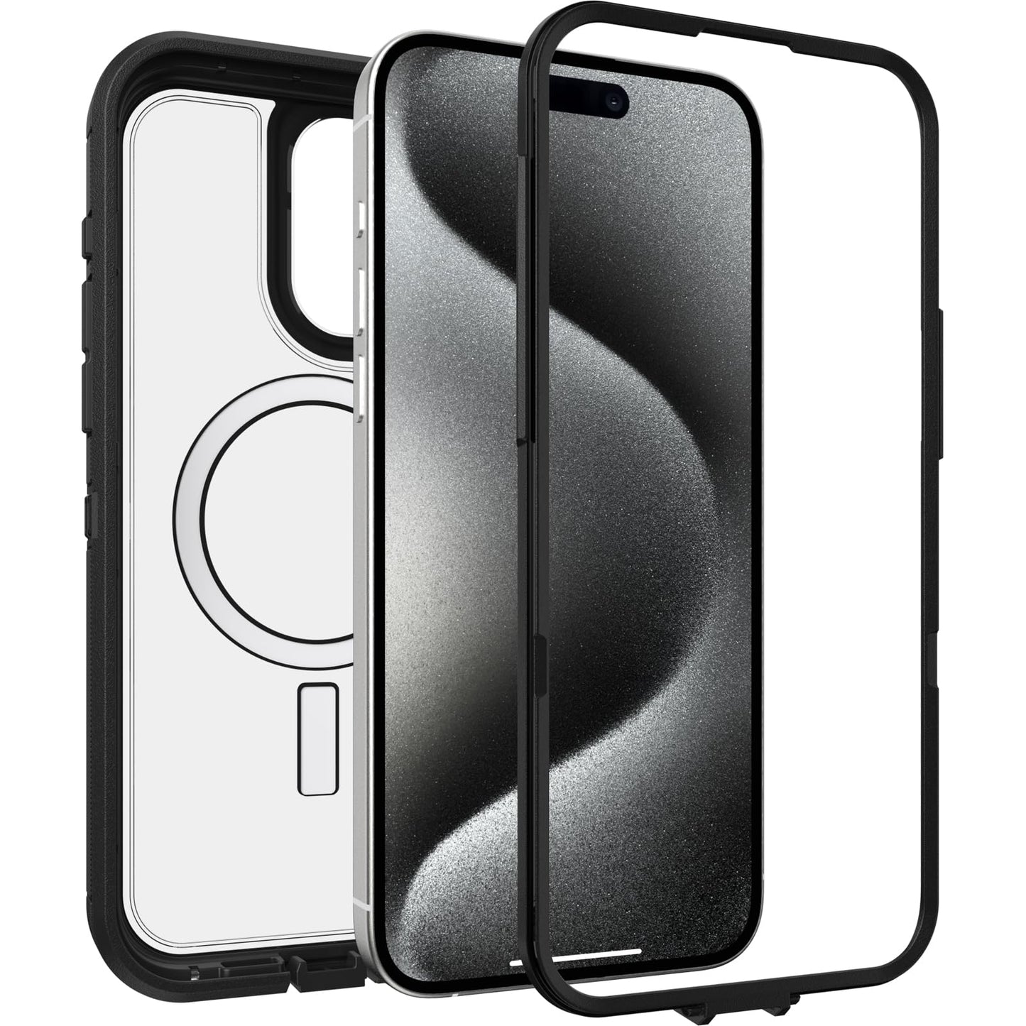 OtterBox iPhone 15 Pro MAX (Only) Defender Series XT Clear Case - Dark Side (Black/Clear), Screenless, Rugged, Snaps to MagSafe, Lanyard Attachment (Ships in Polybag, Ideal for Business Customers)