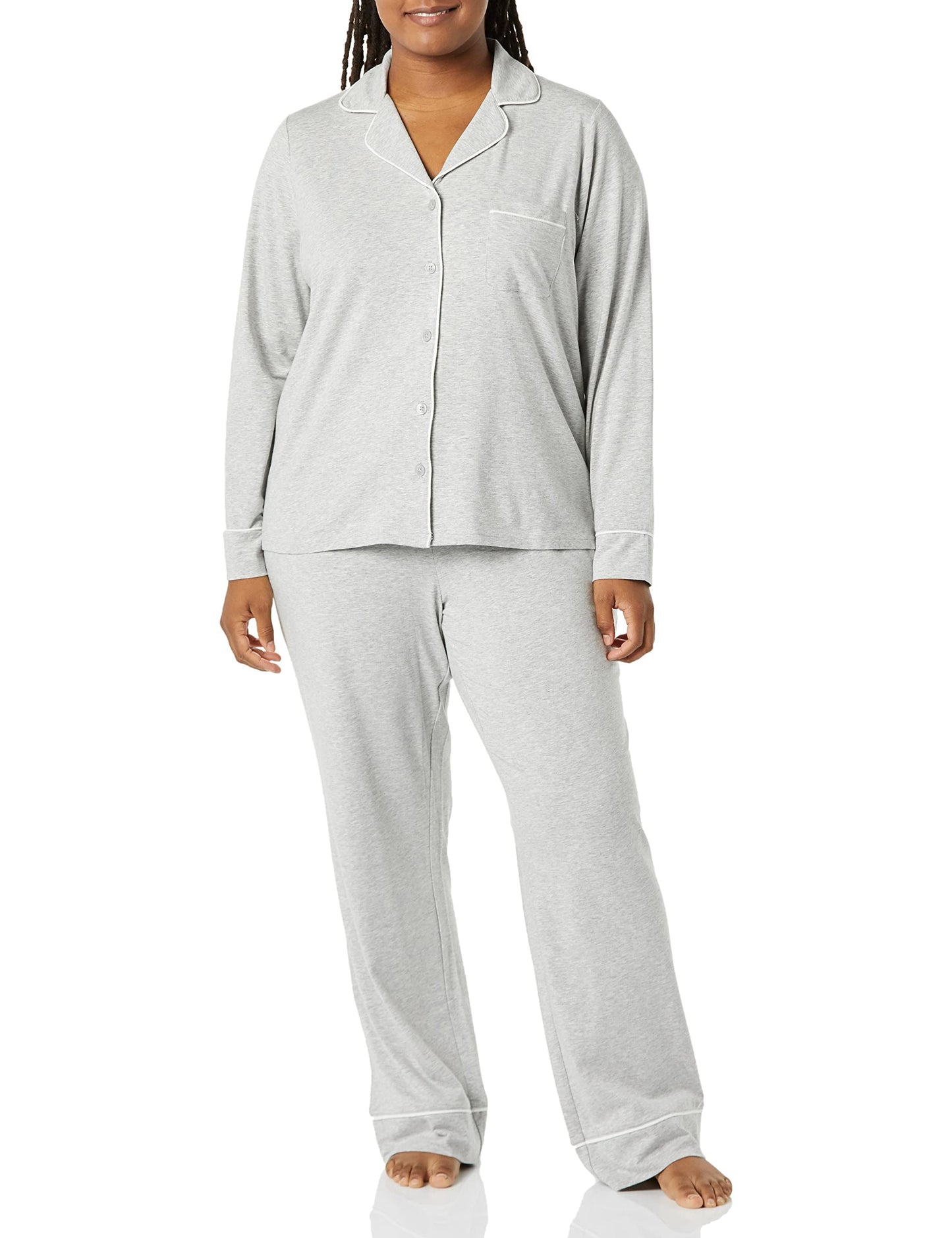 Amazon Essentials Women's Cotton Modal Long-Sleeve Shirt and Full-Length Bottom Pajama Set