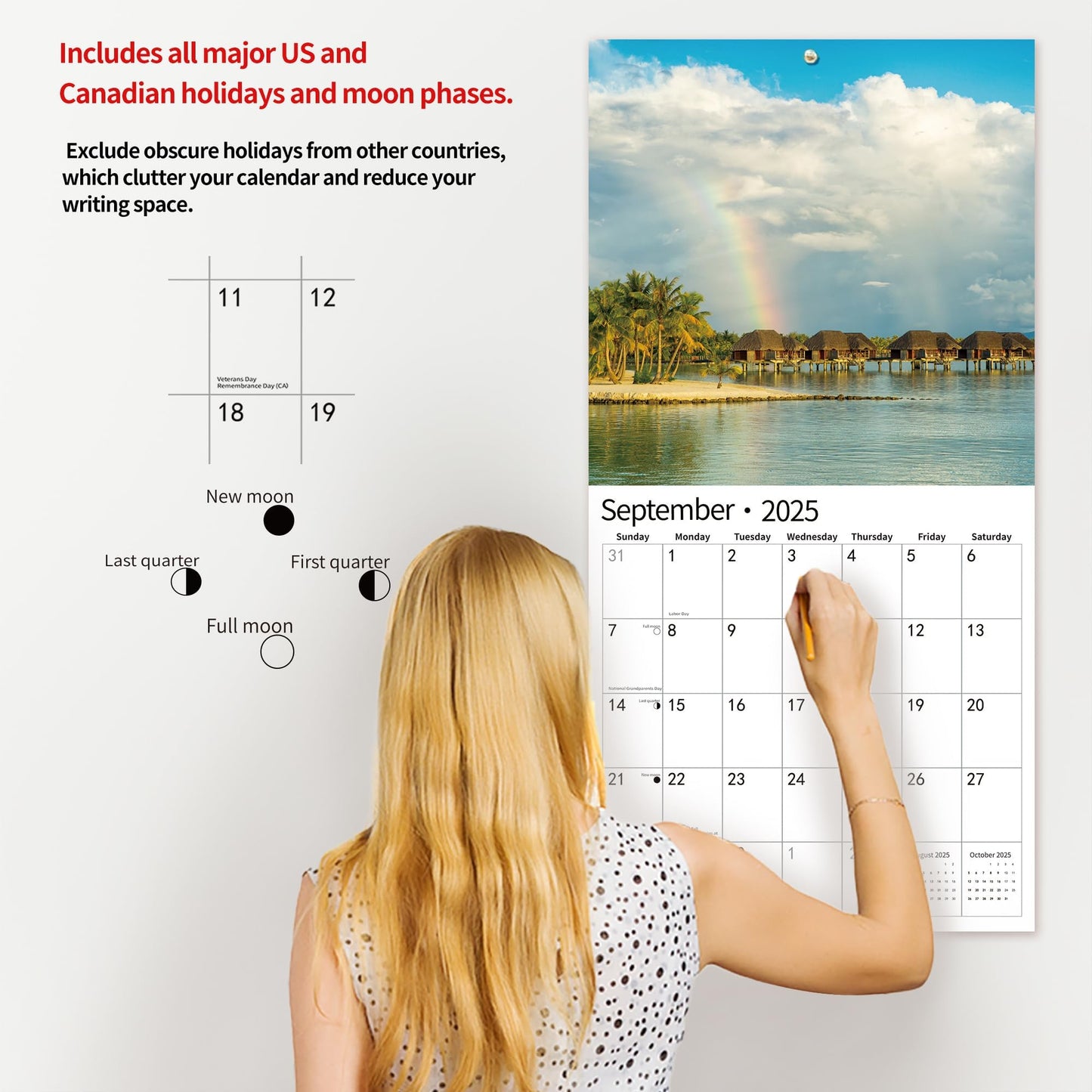 2025 Wall Calendar,Calendar 2025, November 2024 - December 2025, Wall Calendar BEACHES, 12" x 24" Opened,Full Page Months Thick & Sturdy Paper for Calendar Organizing & Planning