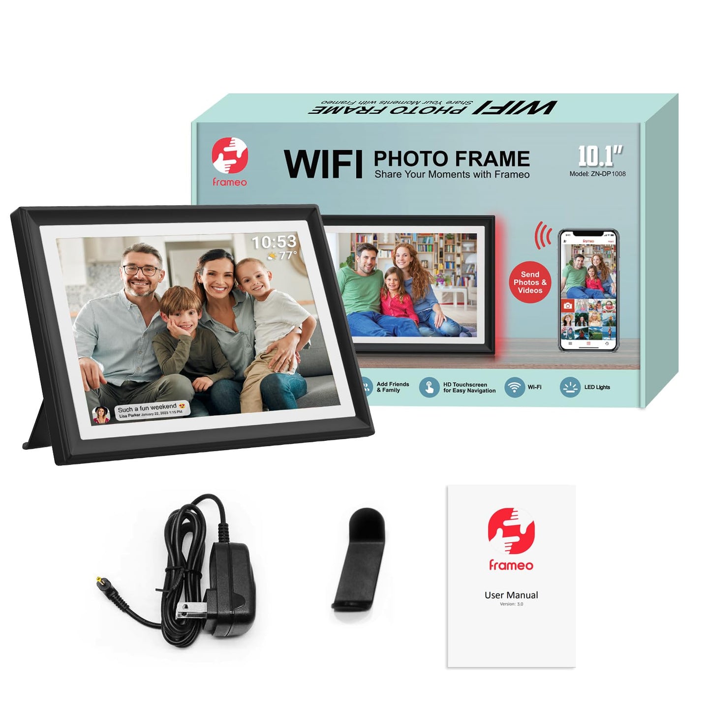 32GB FRAMEO 10.1 Inch Smart WiFi Digital Photo Frame 1280x800 IPS LCD Touch Screen, Auto-Rotate Portrait and Landscape, Built in 32GB Memory, Share Moments Instantly via Frameo App from Anywhere