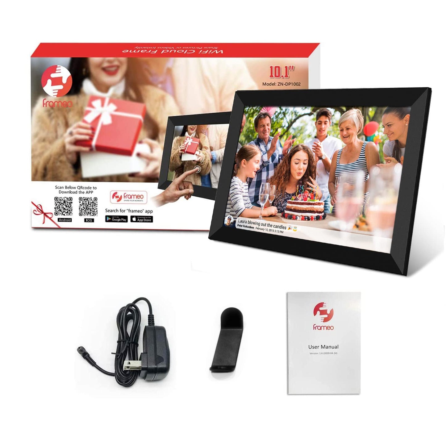 32GB FRAMEO 10.1 Inch Smart WiFi Digital Photo Frame 1280x800 IPS LCD Touch Screen, Auto-Rotate Portrait and Landscape, Built in 32GB Memory, Share Moments Instantly via Frameo App from Anywhere