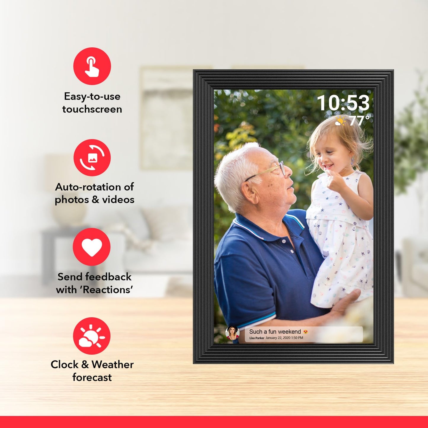 32GB FRAMEO 10.1 Inch Smart WiFi Digital Photo Frame 1280x800 IPS LCD Touch Screen, Auto-Rotate Portrait and Landscape, Built in 32GB Memory, Share Moments Instantly via Frameo App from Anywhere