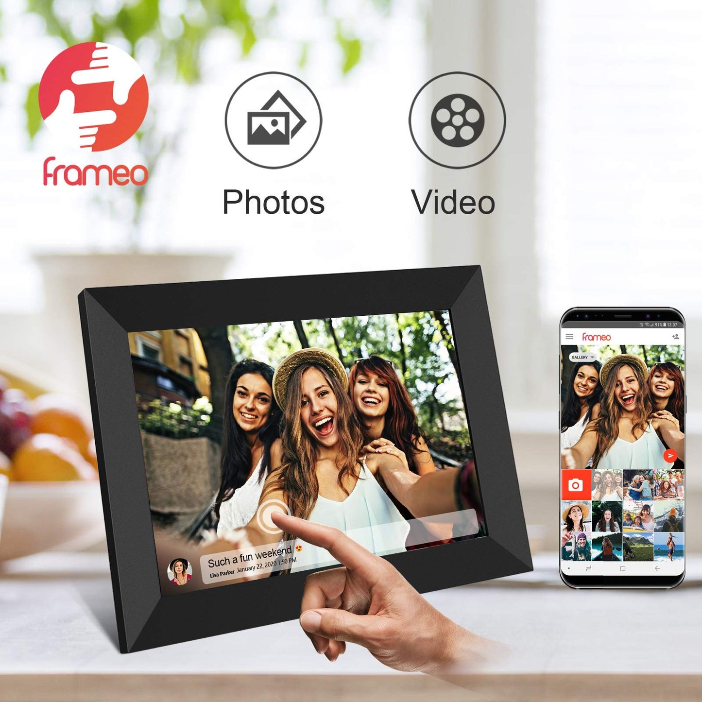 32GB FRAMEO 10.1 Inch Smart WiFi Digital Photo Frame 1280x800 IPS LCD Touch Screen, Auto-Rotate Portrait and Landscape, Built in 32GB Memory, Share Moments Instantly via Frameo App from Anywhere