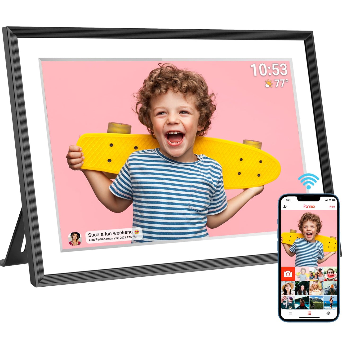 32GB FRAMEO 10.1 Inch Smart WiFi Digital Photo Frame 1280x800 IPS LCD Touch Screen, Auto-Rotate Portrait and Landscape, Built in 32GB Memory, Share Moments Instantly via Frameo App from Anywhere