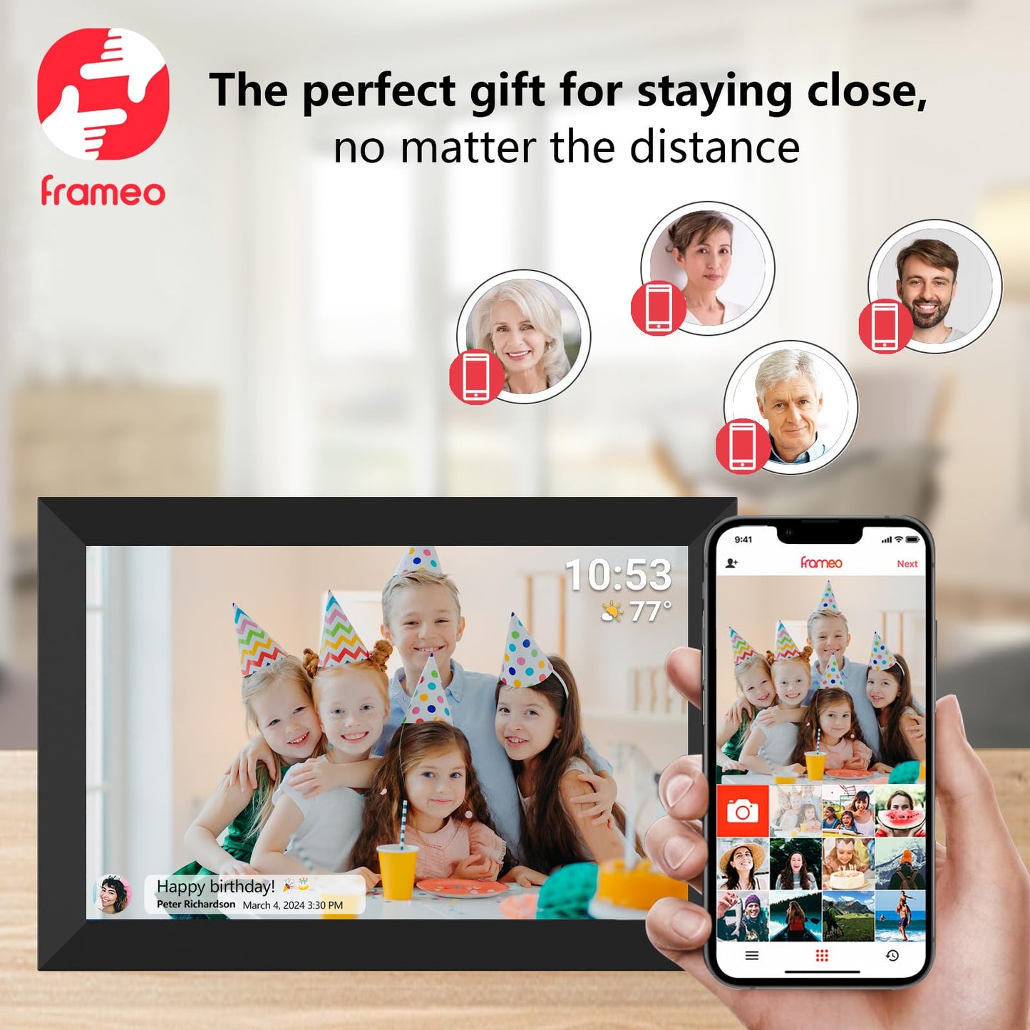 32GB FRAMEO 10.1 Inch Smart WiFi Digital Photo Frame 1280x800 IPS LCD Touch Screen, Auto-Rotate Portrait and Landscape, Built in 32GB Memory, Share Moments Instantly via Frameo App from Anywhere