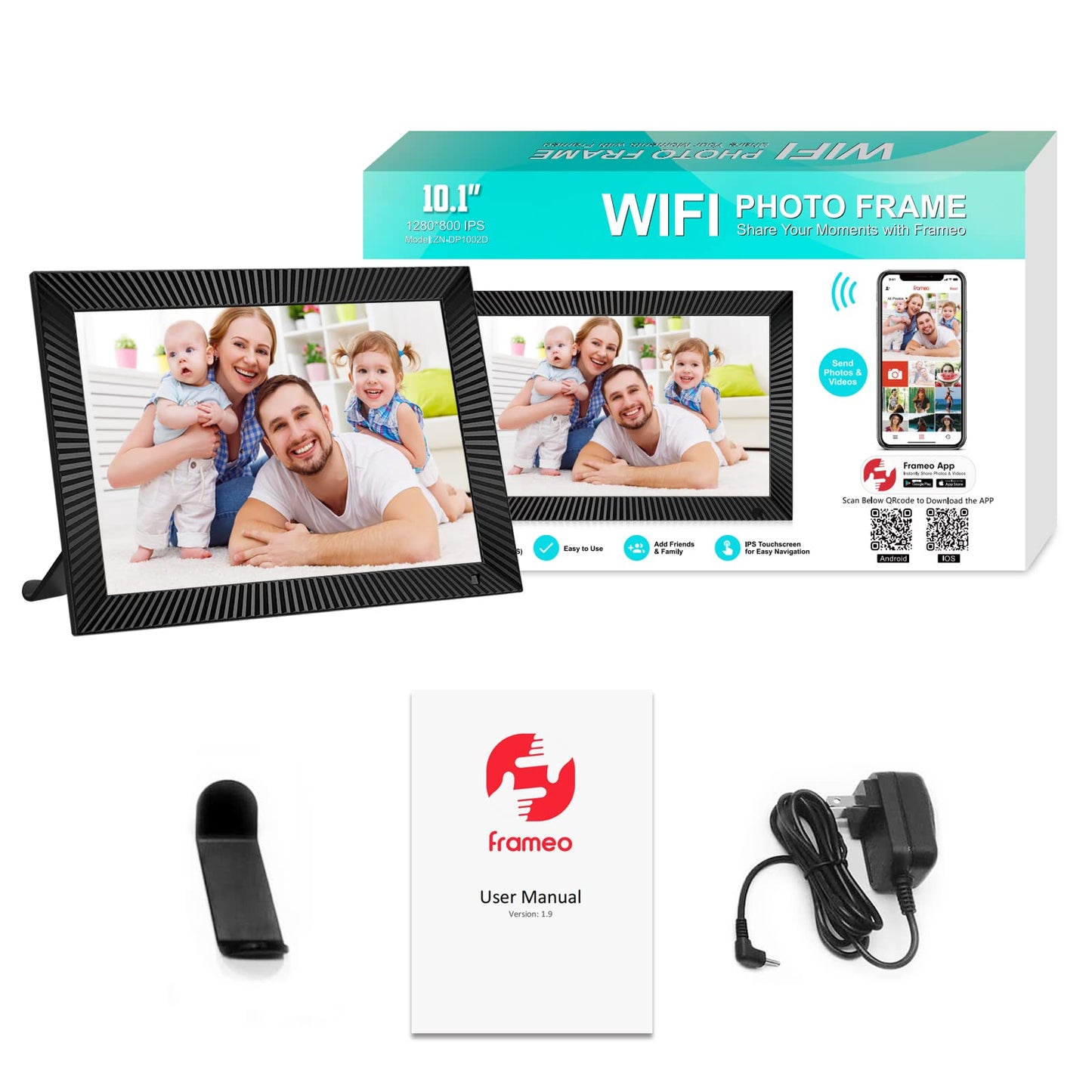 32GB FRAMEO 10.1 Inch Smart WiFi Digital Photo Frame 1280x800 IPS LCD Touch Screen, Auto-Rotate Portrait and Landscape, Built in 32GB Memory, Share Moments Instantly via Frameo App from Anywhere