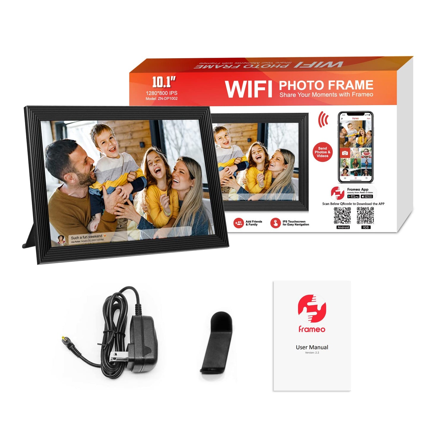 32GB FRAMEO 10.1 Inch Smart WiFi Digital Photo Frame 1280x800 IPS LCD Touch Screen, Auto-Rotate Portrait and Landscape, Built in 32GB Memory, Share Moments Instantly via Frameo App from Anywhere