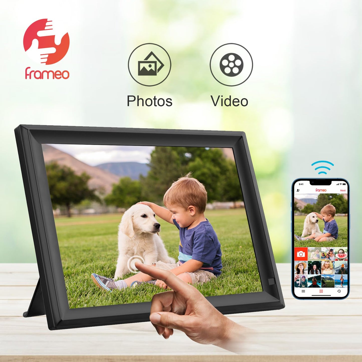 32GB FRAMEO 10.1 Inch Smart WiFi Digital Photo Frame 1280x800 IPS LCD Touch Screen, Auto-Rotate Portrait and Landscape, Built in 32GB Memory, Share Moments Instantly via Frameo App from Anywhere