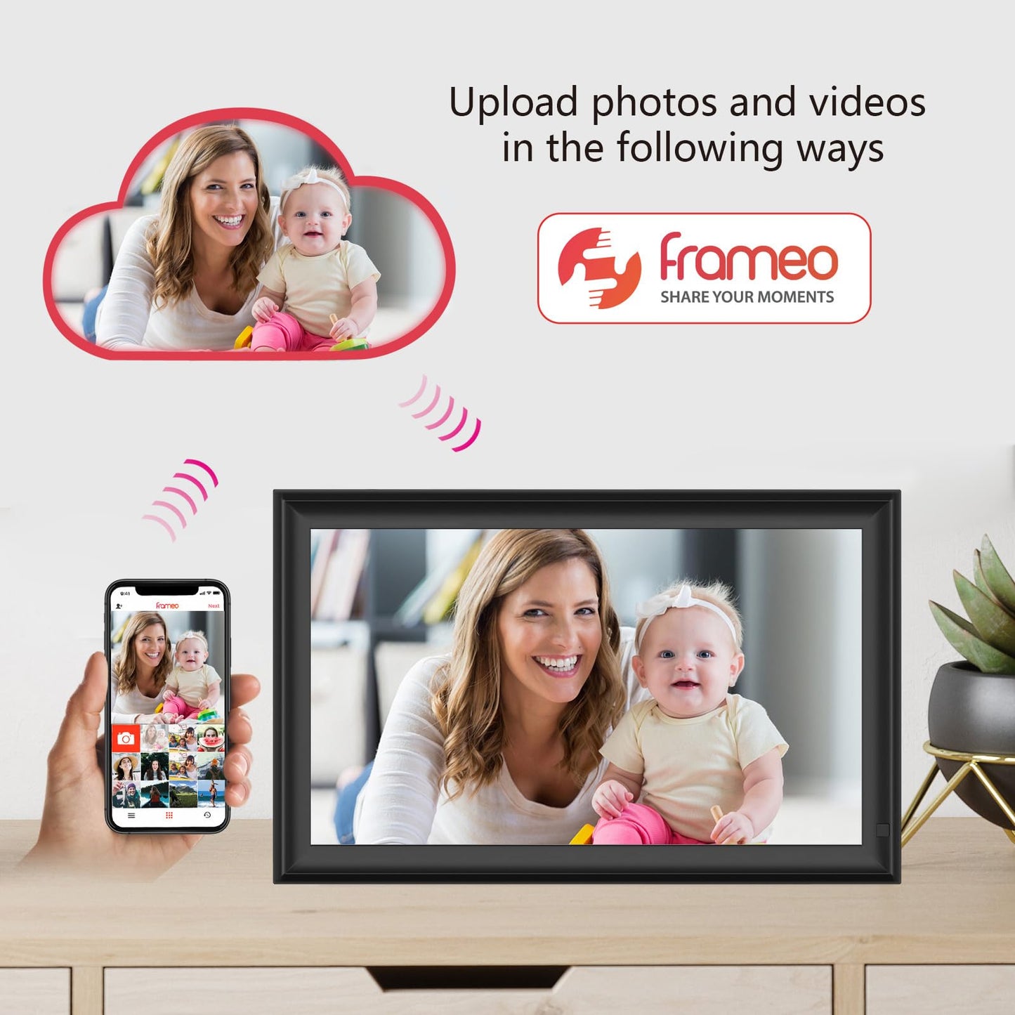 32GB FRAMEO 10.1 Inch Smart WiFi Digital Photo Frame 1280x800 IPS LCD Touch Screen, Auto-Rotate Portrait and Landscape, Built in 32GB Memory, Share Moments Instantly via Frameo App from Anywhere