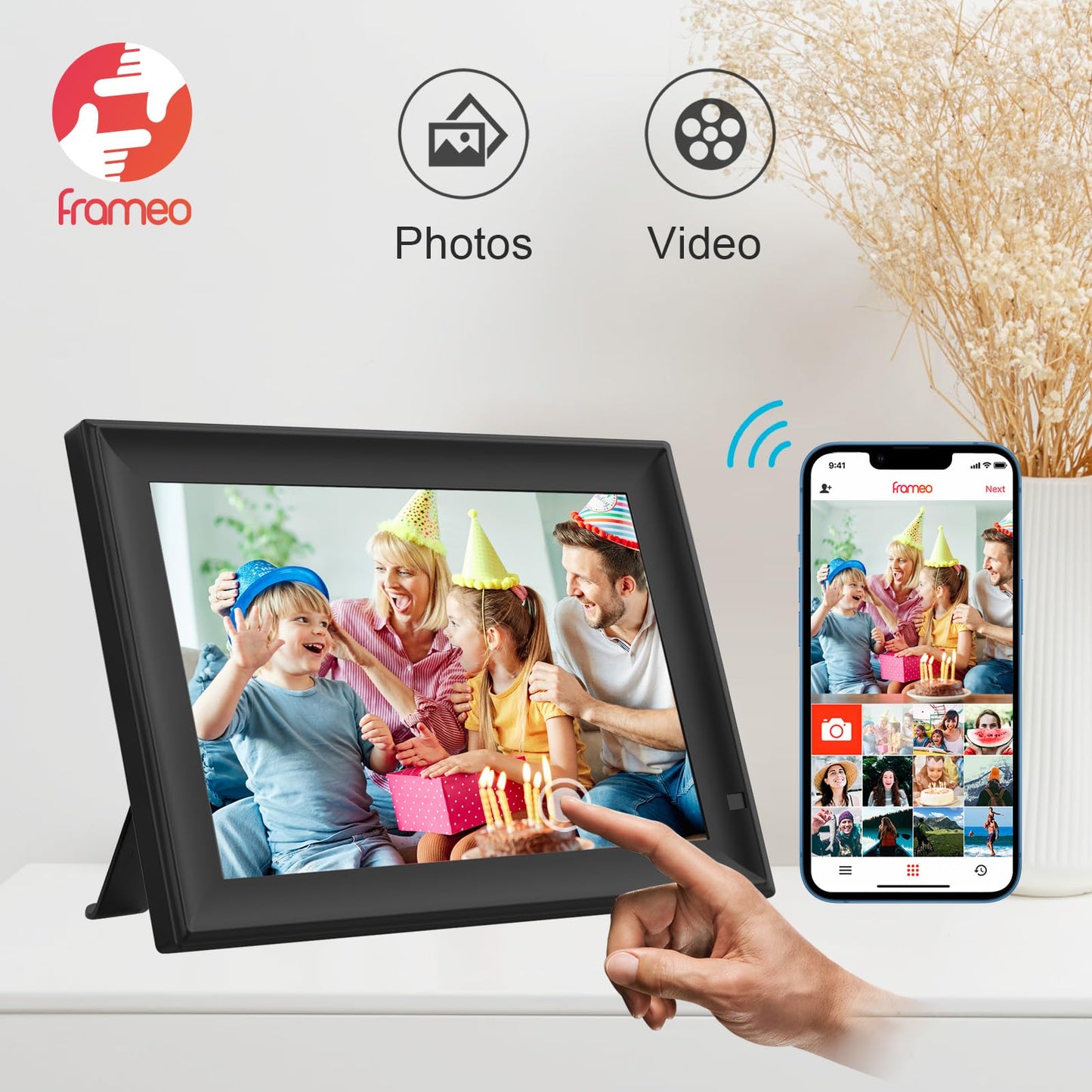 32GB FRAMEO 10.1 Inch Smart WiFi Digital Photo Frame 1280x800 IPS LCD Touch Screen, Auto-Rotate Portrait and Landscape, Built in 32GB Memory, Share Moments Instantly via Frameo App from Anywhere