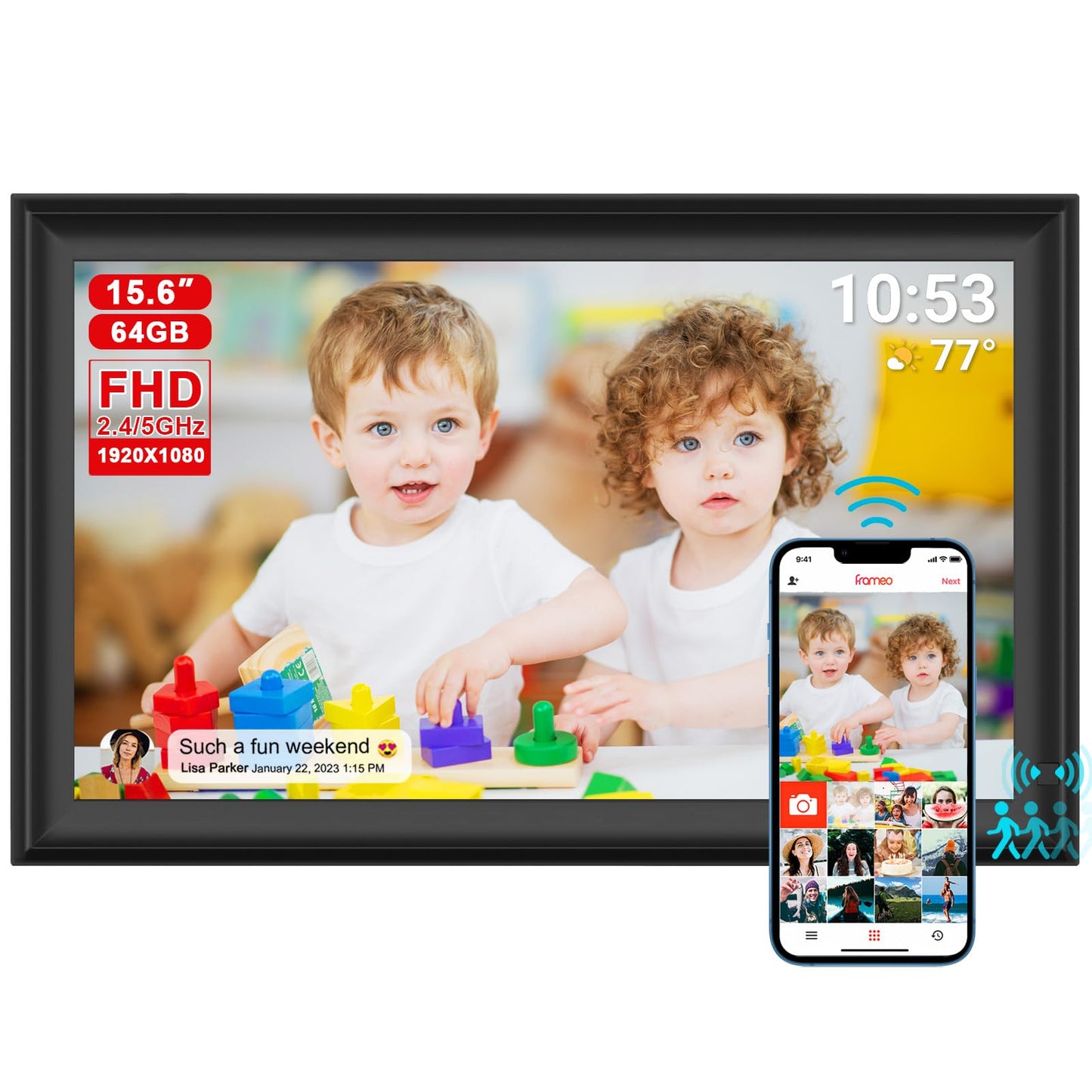 32GB FRAMEO 10.1 Inch Smart WiFi Digital Photo Frame 1280x800 IPS LCD Touch Screen, Auto-Rotate Portrait and Landscape, Built in 32GB Memory, Share Moments Instantly via Frameo App from Anywhere