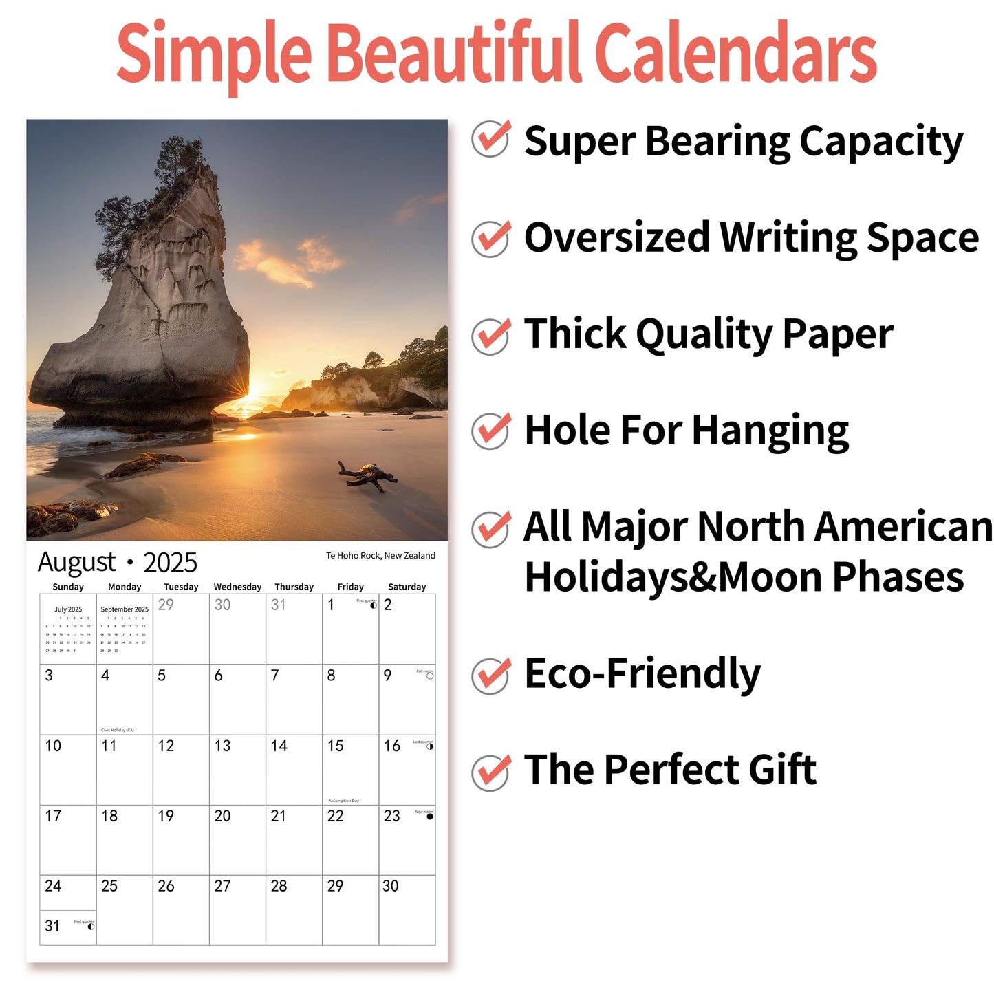 2025 Wall Calendar,Calendar 2025, November 2024 - December 2025, Wall Calendar BEACHES, 12" x 24" Opened,Full Page Months Thick & Sturdy Paper for Calendar Organizing & Planning