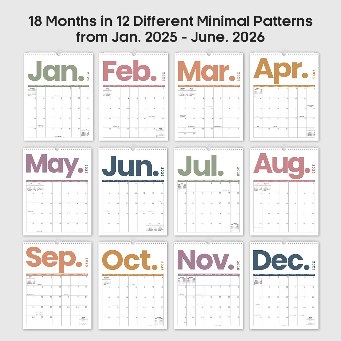 2025 Wall Calendar - 18 Months Wall Calendar Covers January 2025 to June 2026, Monthly Calendar(14.7"x11.5"), Hanging Wall Calendar for Easy Organizing, Seasonal