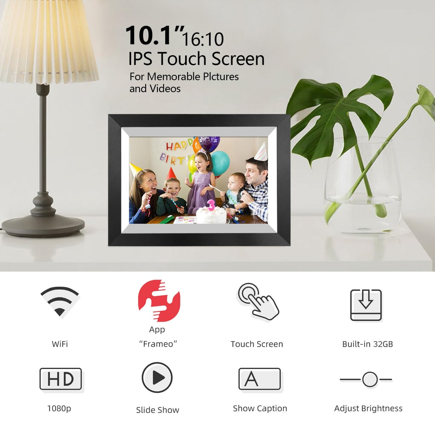 32GB FRAMEO 10.1 Inch Smart WiFi Digital Photo Frame 1280x800 IPS LCD Touch Screen, Auto-Rotate Portrait and Landscape, Built in 32GB Memory, Share Moments Instantly via Frameo App from Anywhere