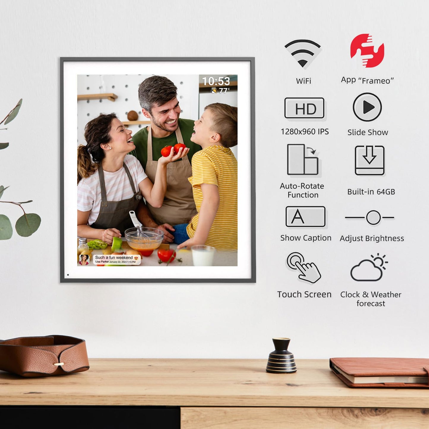 32GB FRAMEO 10.1 Inch Smart WiFi Digital Photo Frame 1280x800 IPS LCD Touch Screen, Auto-Rotate Portrait and Landscape, Built in 32GB Memory, Share Moments Instantly via Frameo App from Anywhere