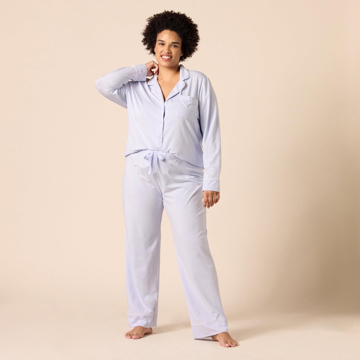 Amazon Essentials Women's Cotton Modal Long-Sleeve Shirt and Full-Length Bottom Pajama Set