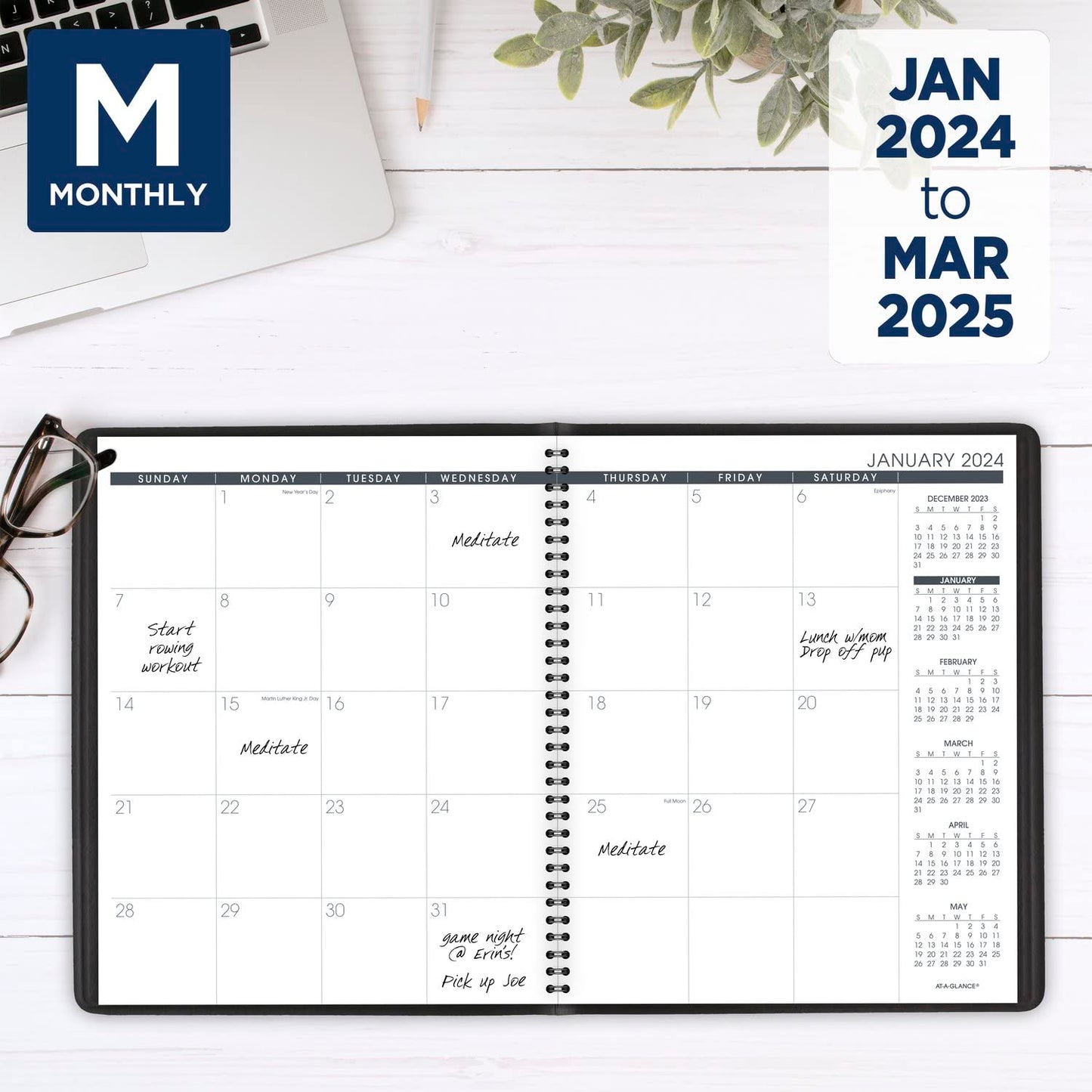 AT-A-GLANCE 2025 Planner, Monthly, 9" x 11", Large, 15 Months, Black (702600525)