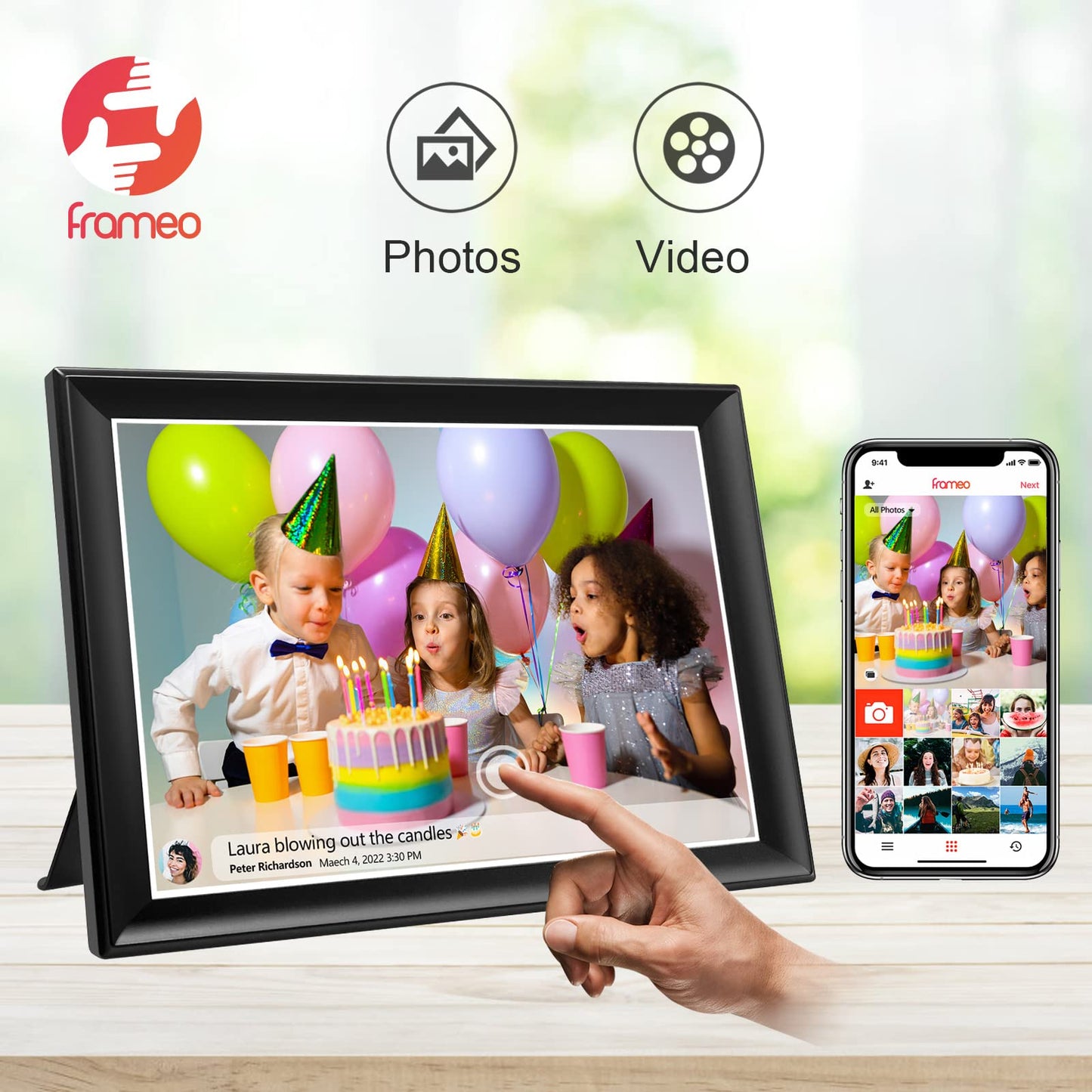 32GB FRAMEO 10.1 Inch Smart WiFi Digital Photo Frame 1280x800 IPS LCD Touch Screen, Auto-Rotate Portrait and Landscape, Built in 32GB Memory, Share Moments Instantly via Frameo App from Anywhere