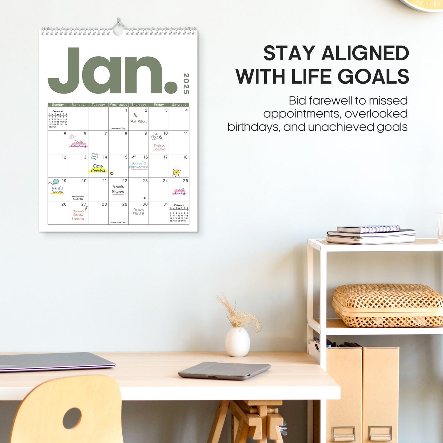 2025 Wall Calendar - 18 Months Wall Calendar Covers January 2025 to June 2026, Monthly Calendar(14.7"x11.5"), Hanging Wall Calendar for Easy Organizing, Seasonal