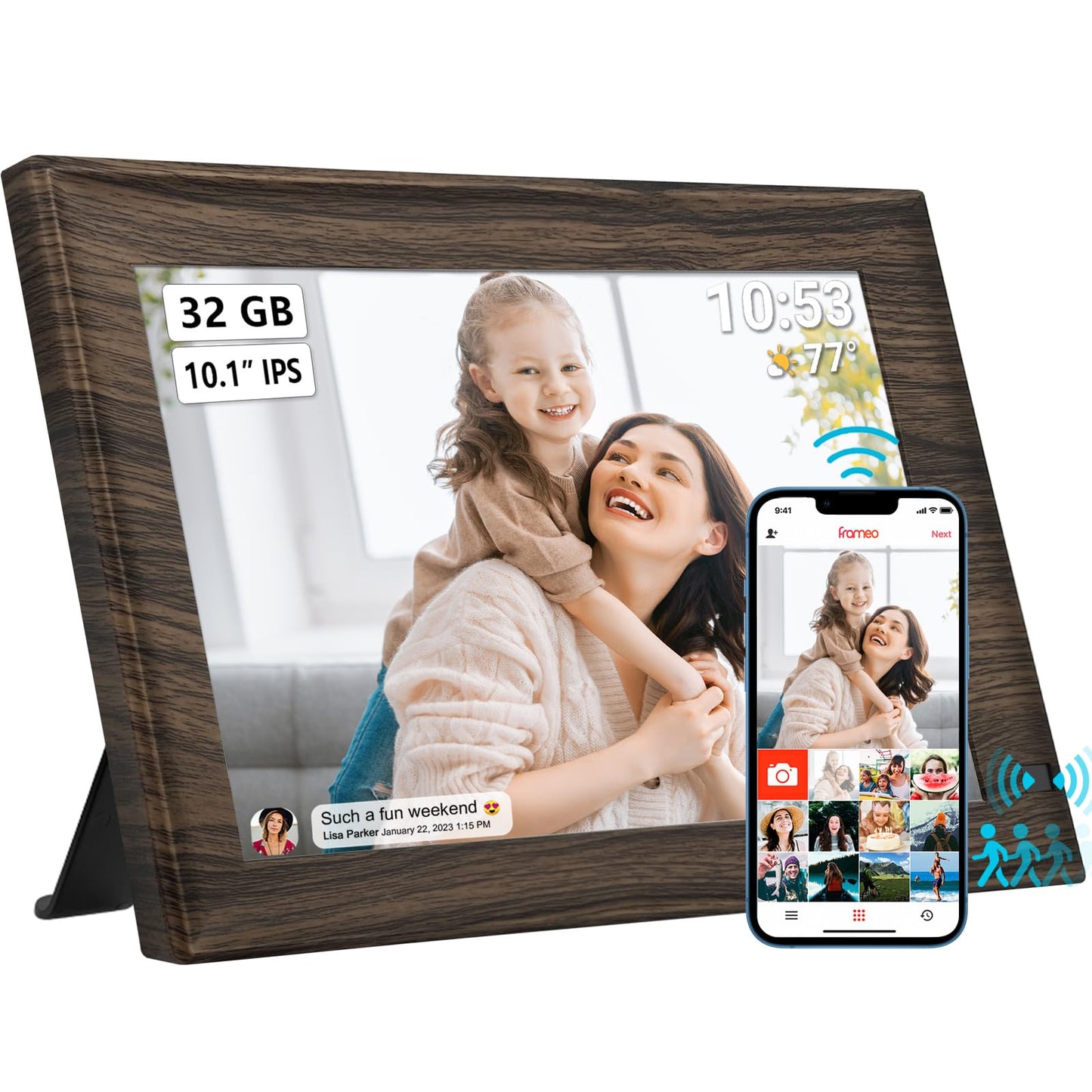 32GB FRAMEO 10.1 Inch Smart WiFi Digital Photo Frame 1280x800 IPS LCD Touch Screen, Auto-Rotate Portrait and Landscape, Built in 32GB Memory, Share Moments Instantly via Frameo App from Anywhere