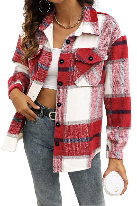 Trendy Queen Womens Flannel Shacket Casual Jacket Plaid Button Down Long Sleeve Shirt Fall Winter Outfits