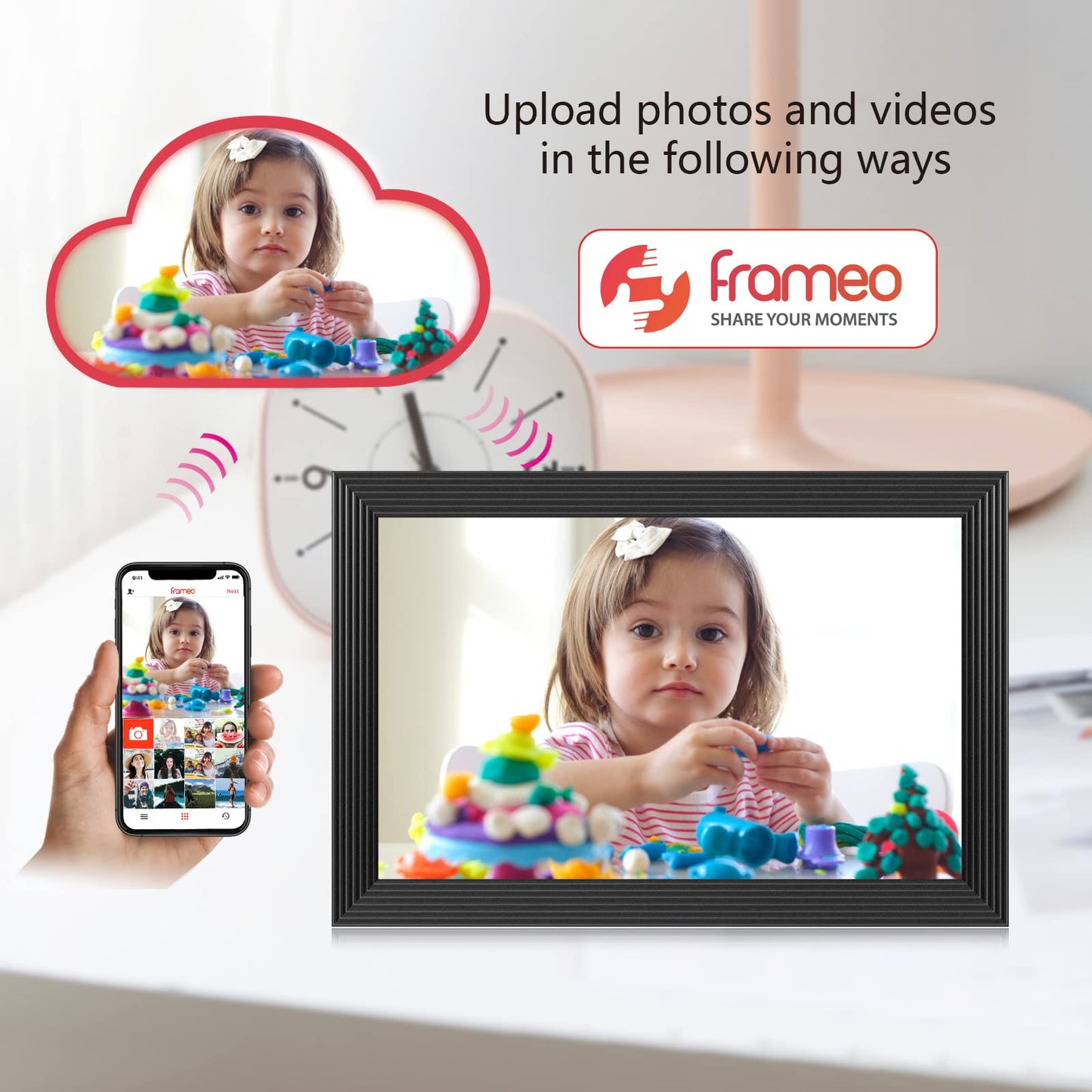 32GB FRAMEO 10.1 Inch Smart WiFi Digital Photo Frame 1280x800 IPS LCD Touch Screen, Auto-Rotate Portrait and Landscape, Built in 32GB Memory, Share Moments Instantly via Frameo App from Anywhere