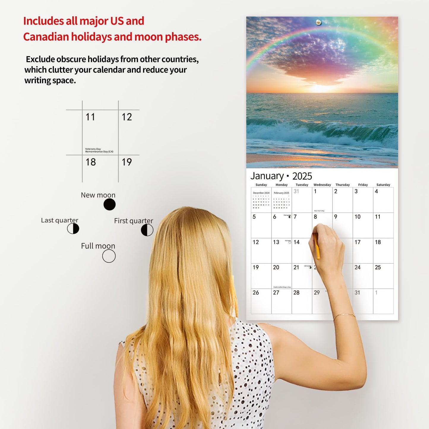 2025 Wall Calendar,Calendar 2025, November 2024 - December 2025, Wall Calendar BEACHES, 12" x 24" Opened,Full Page Months Thick & Sturdy Paper for Calendar Organizing & Planning