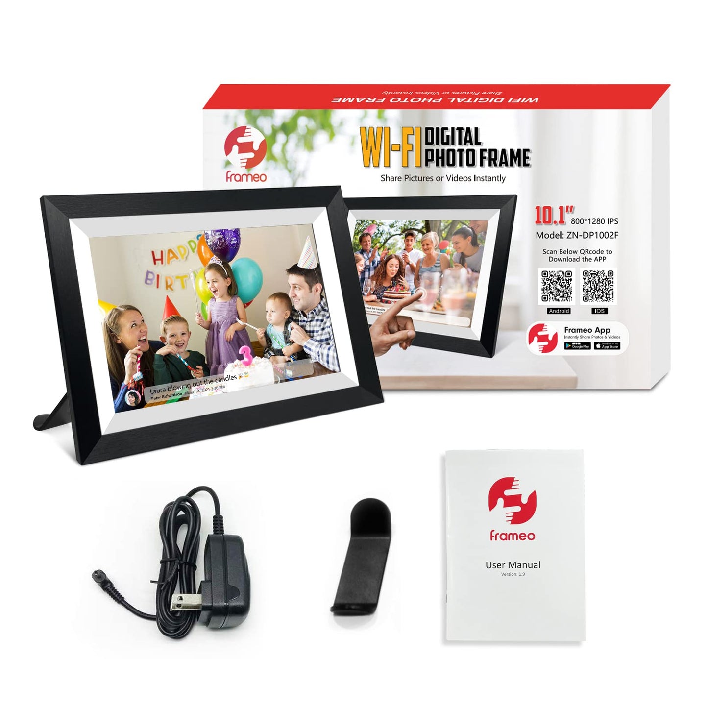 32GB FRAMEO 10.1 Inch Smart WiFi Digital Photo Frame 1280x800 IPS LCD Touch Screen, Auto-Rotate Portrait and Landscape, Built in 32GB Memory, Share Moments Instantly via Frameo App from Anywhere