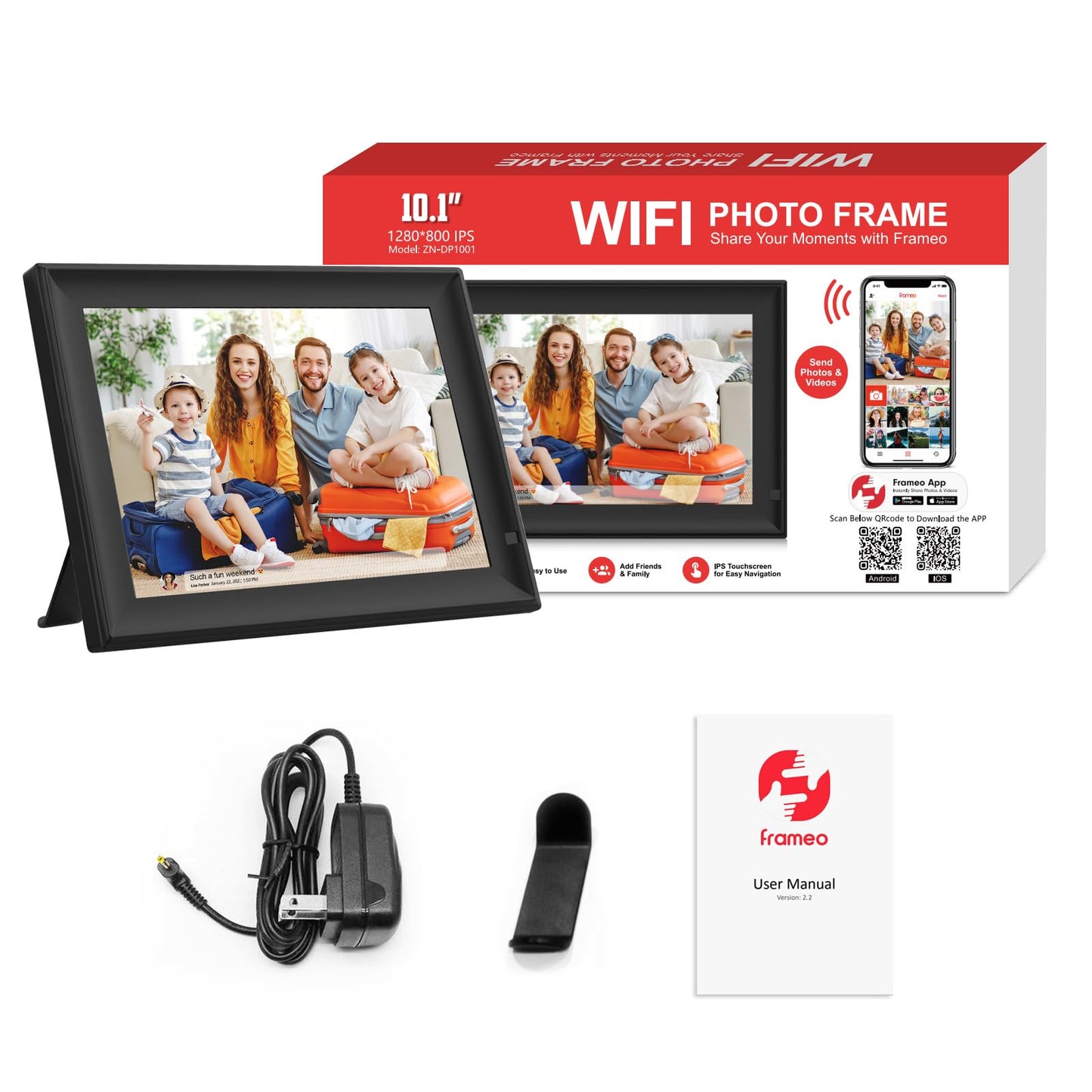 32GB FRAMEO 10.1 Inch Smart WiFi Digital Photo Frame 1280x800 IPS LCD Touch Screen, Auto-Rotate Portrait and Landscape, Built in 32GB Memory, Share Moments Instantly via Frameo App from Anywhere