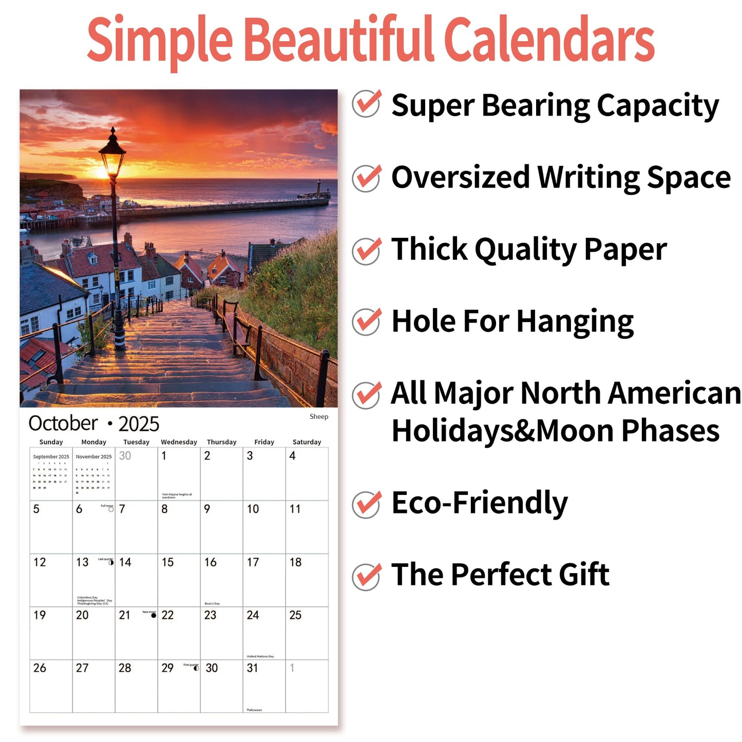 2025 Wall Calendar,Calendar 2025, November 2024 - December 2025, Wall Calendar BEACHES, 12" x 24" Opened,Full Page Months Thick & Sturdy Paper for Calendar Organizing & Planning