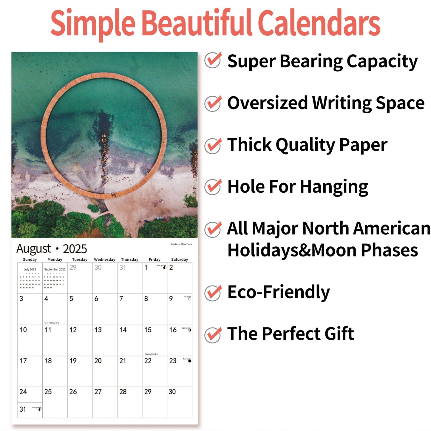 2025 Wall Calendar,Calendar 2025, November 2024 - December 2025, Wall Calendar BEACHES, 12" x 24" Opened,Full Page Months Thick & Sturdy Paper for Calendar Organizing & Planning