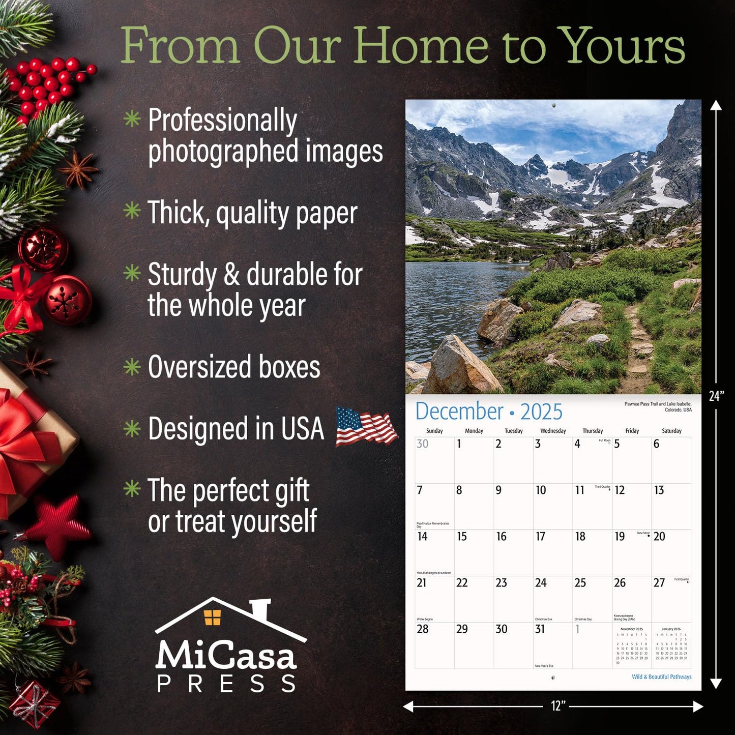 MICASA Wild & Beautiful National Parks 2025 Wall Calendar 12 Month | 12" x 24" Open | Thick & Sturdy Paper | Giftable | Calendar 2025