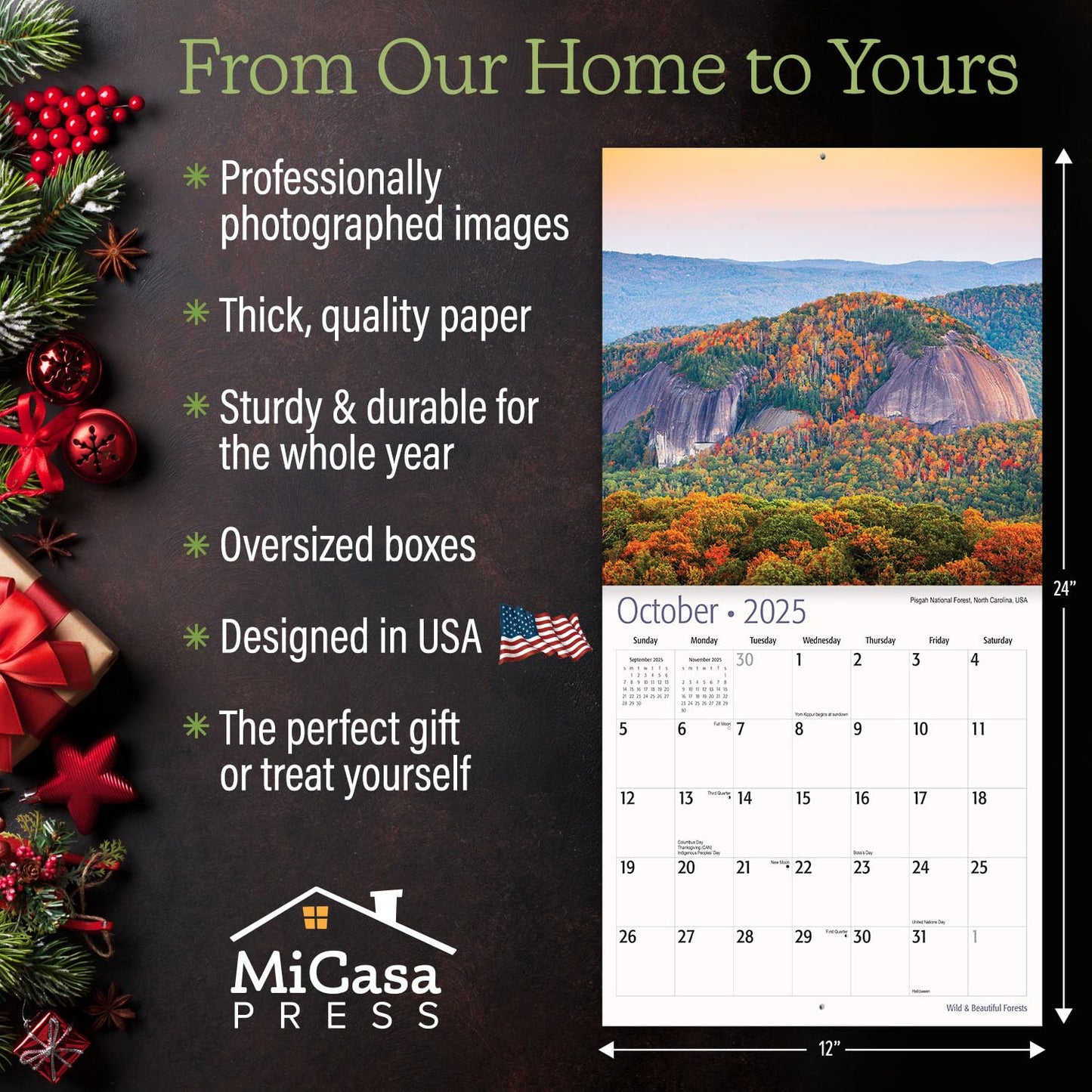 MICASA Wild & Beautiful National Parks 2025 Wall Calendar 12 Month | 12" x 24" Open | Thick & Sturdy Paper | Giftable | Calendar 2025