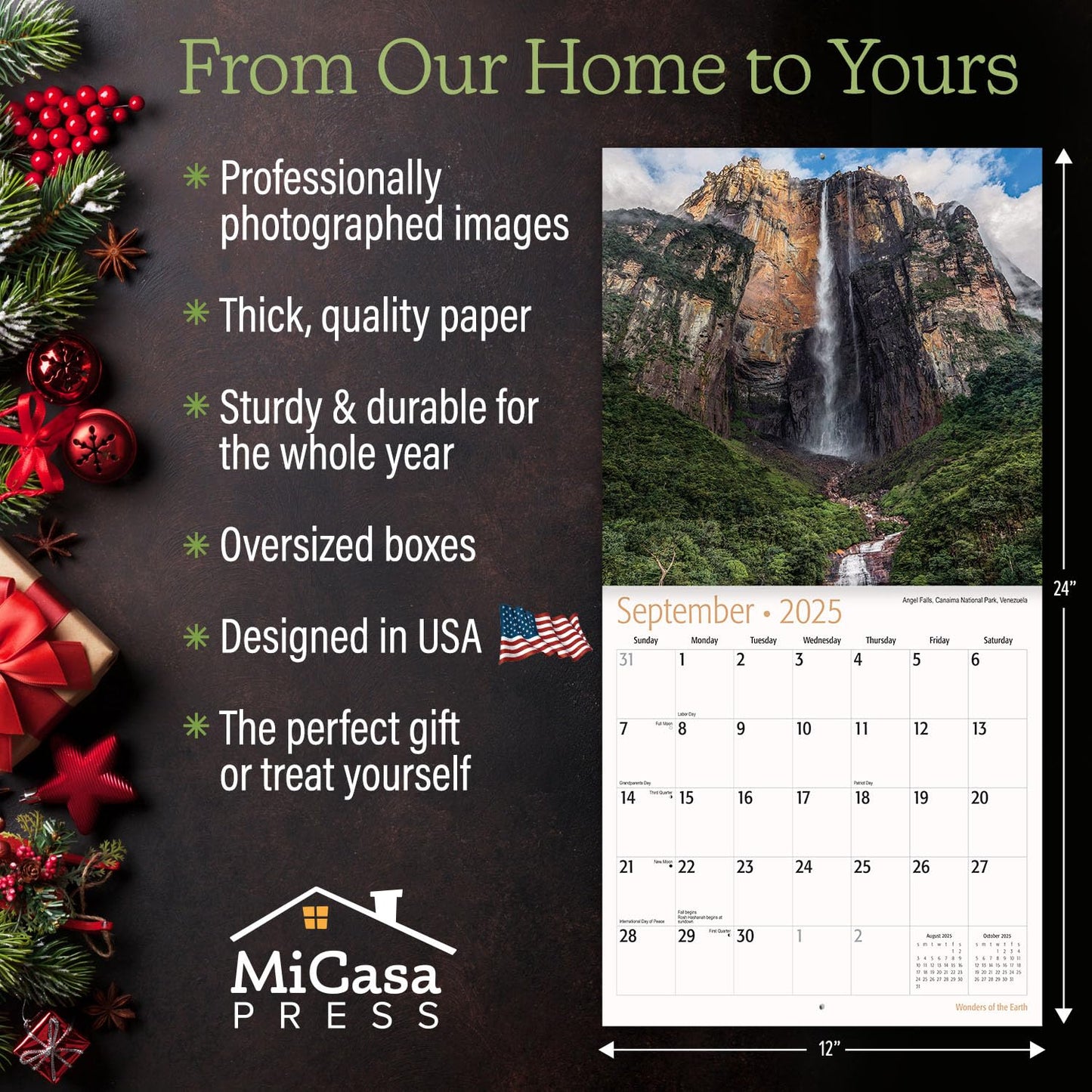 MICASA Wild & Beautiful National Parks 2025 Wall Calendar 12 Month | 12" x 24" Open | Thick & Sturdy Paper | Giftable | Calendar 2025