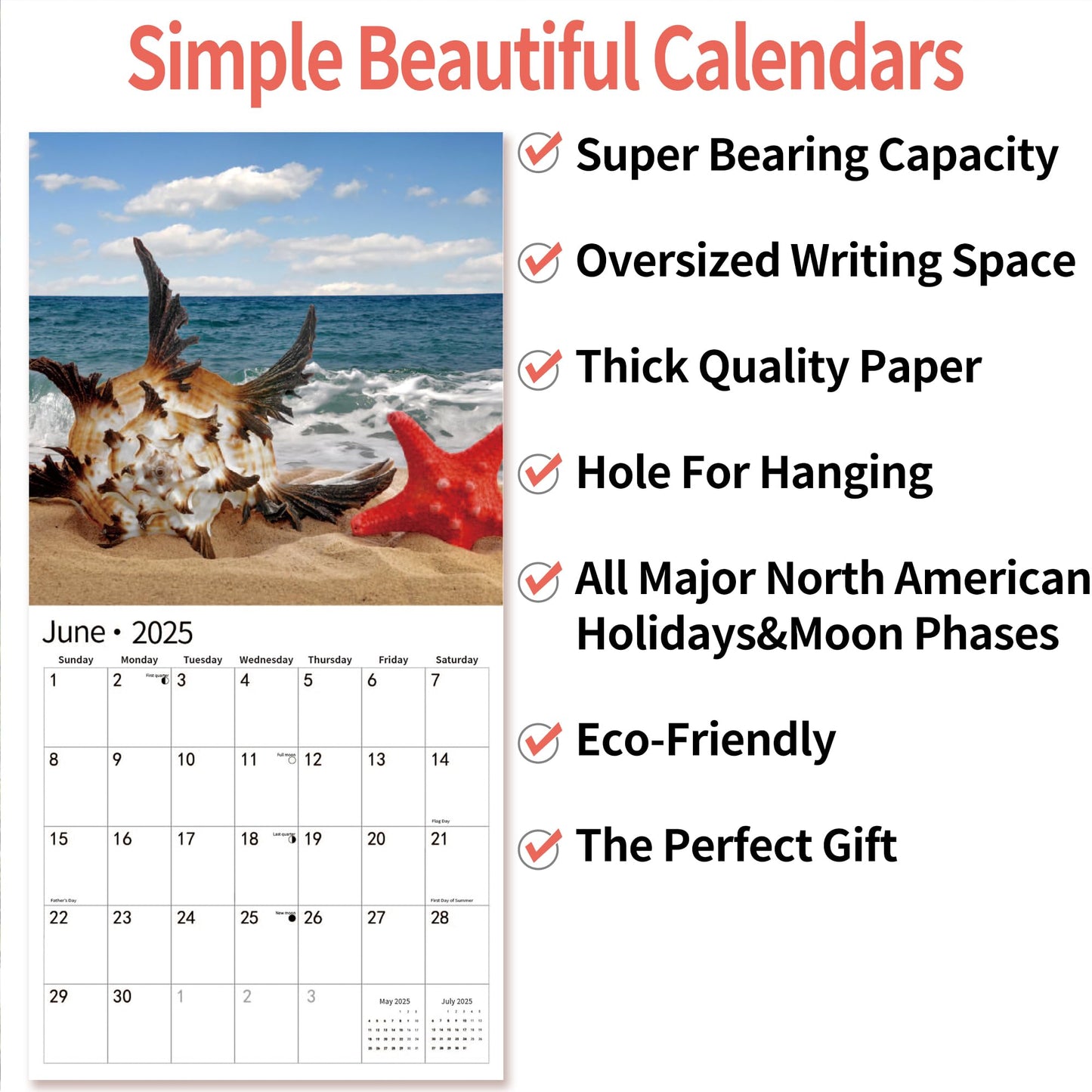 2025 Wall Calendar,Calendar 2025, November 2024 - December 2025, Wall Calendar BEACHES, 12" x 24" Opened,Full Page Months Thick & Sturdy Paper for Calendar Organizing & Planning