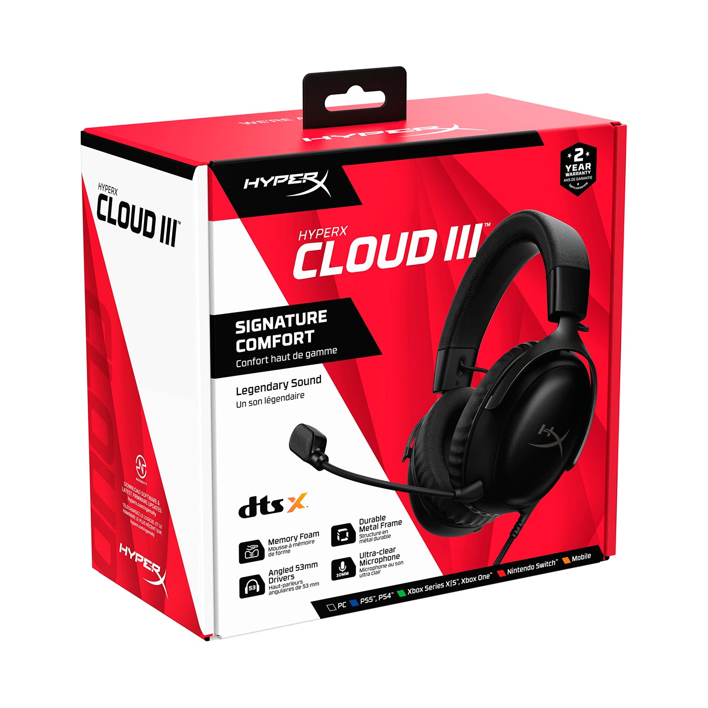 HyperX Cloud III Wireless – Gaming Headset for PC, PS5, PS4, up to 120-hour Battery, 2.4GHz Wireless, DTS Spatial Audio, 53mm Angled Drivers, Memory Foam, Durable Frame, 10mm Microphone, Black